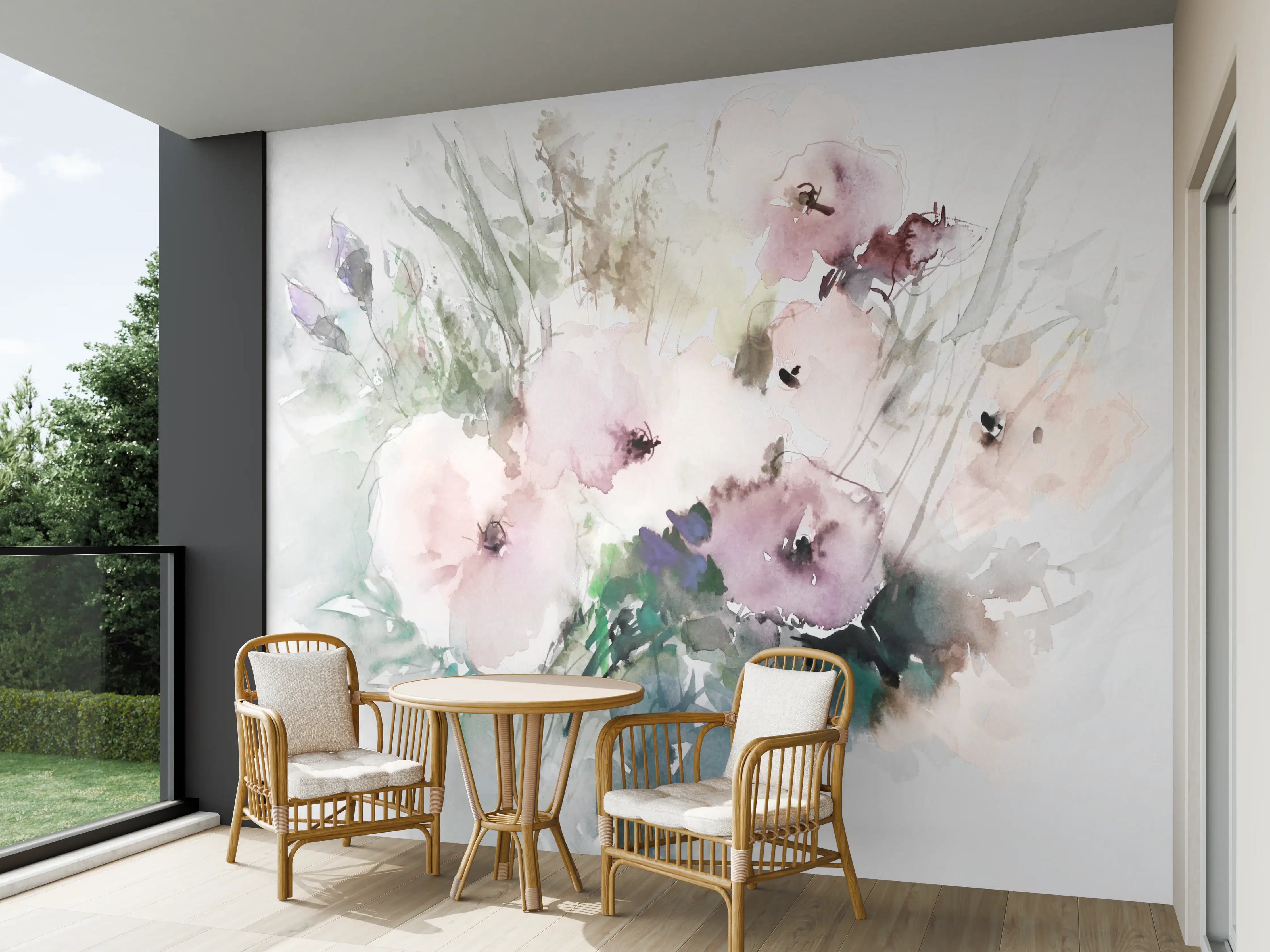 Wandverkleidung außen - Zarte Grauweiß-Blumen in Aquarell