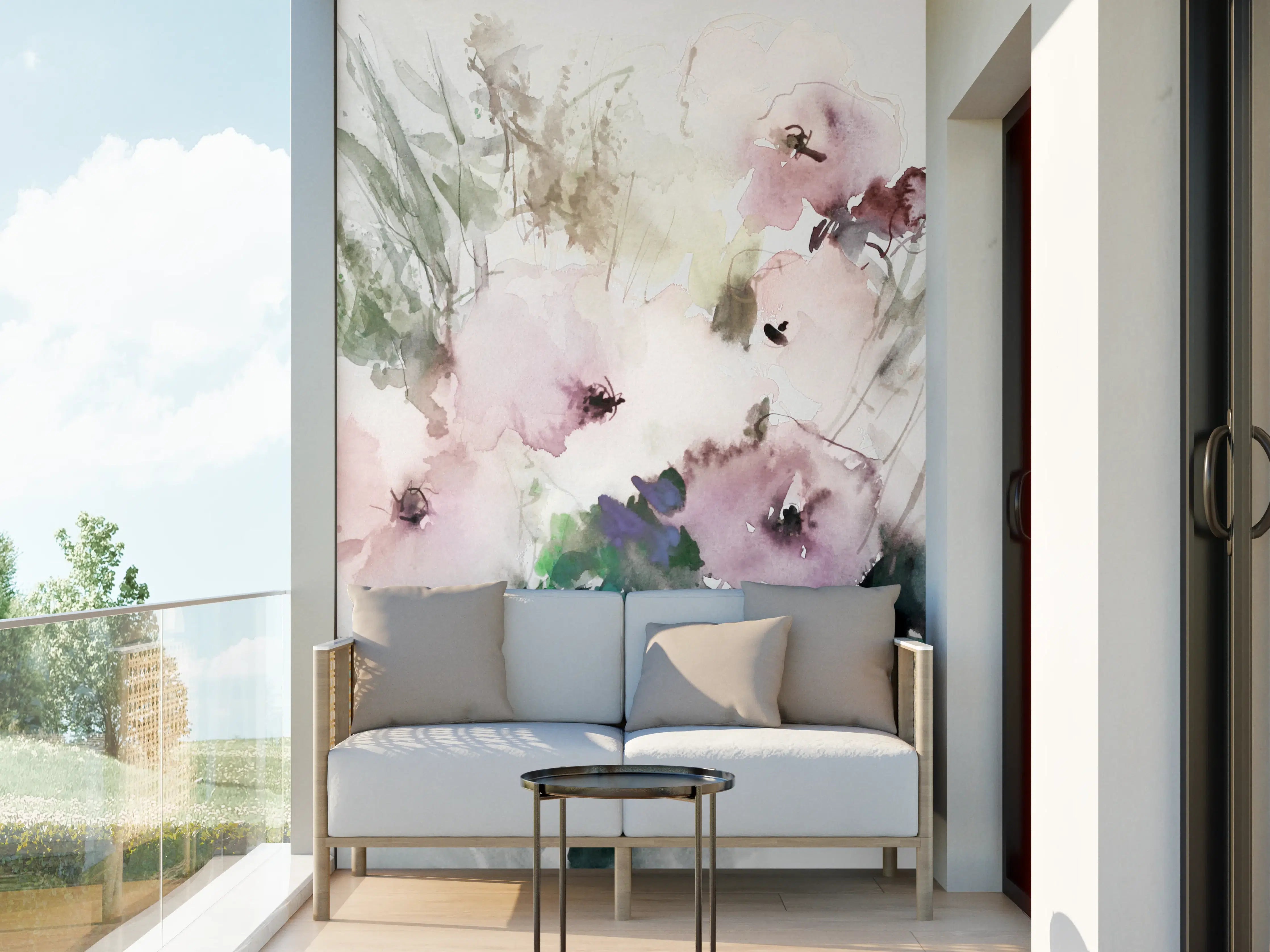 Wandverkleidung außen - Zarte Grauweiß-Blumen in Aquarell