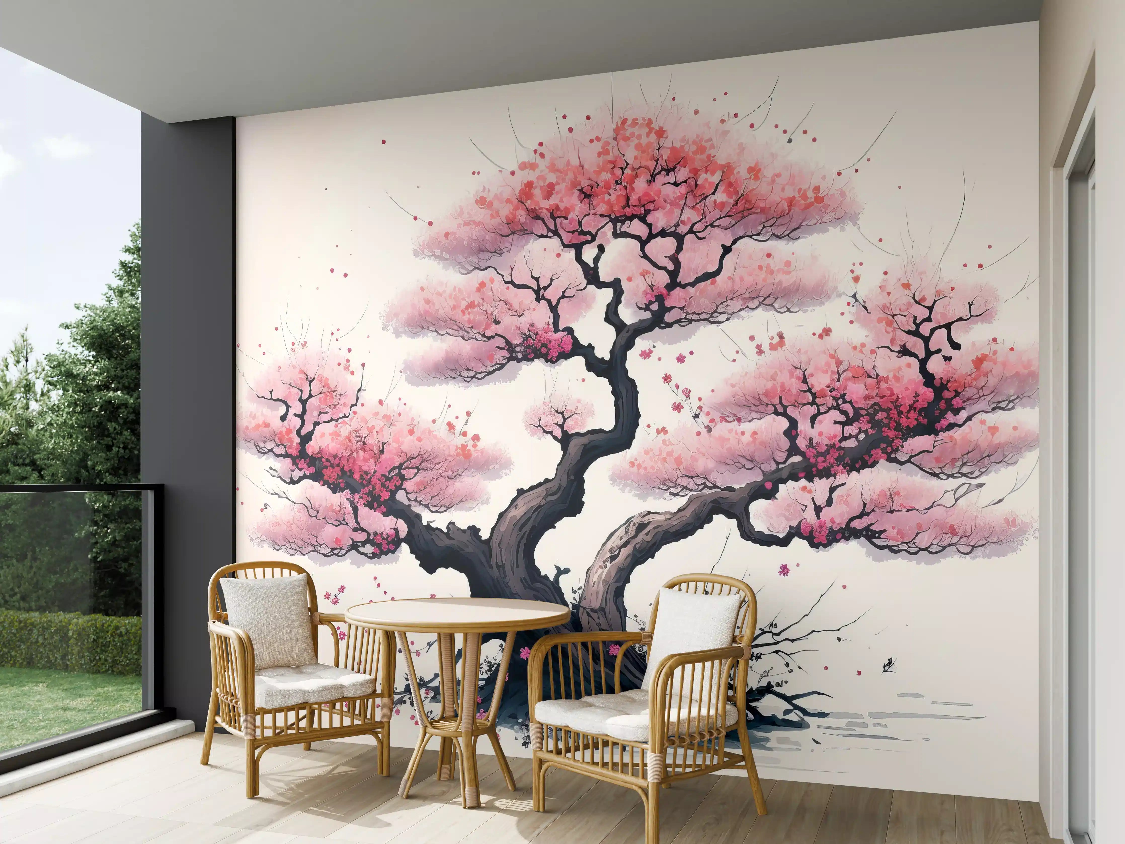 Wandverkleidung außen - Zarte Kirschblüten in Grauweiß: Aquarellmalerei