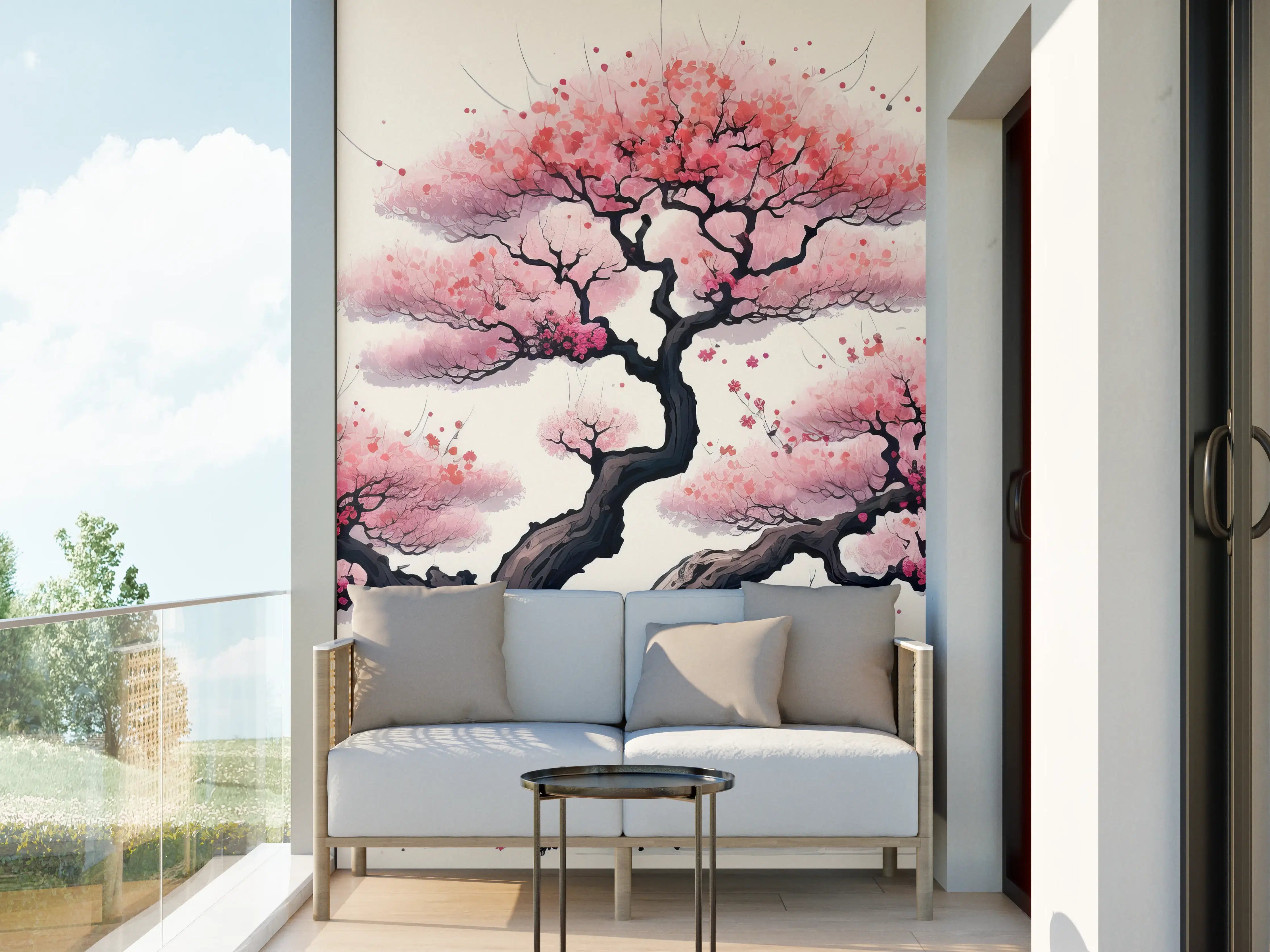 Wandverkleidung außen - Zarte Kirschblüten in Grauweiß: Aquarellmalerei