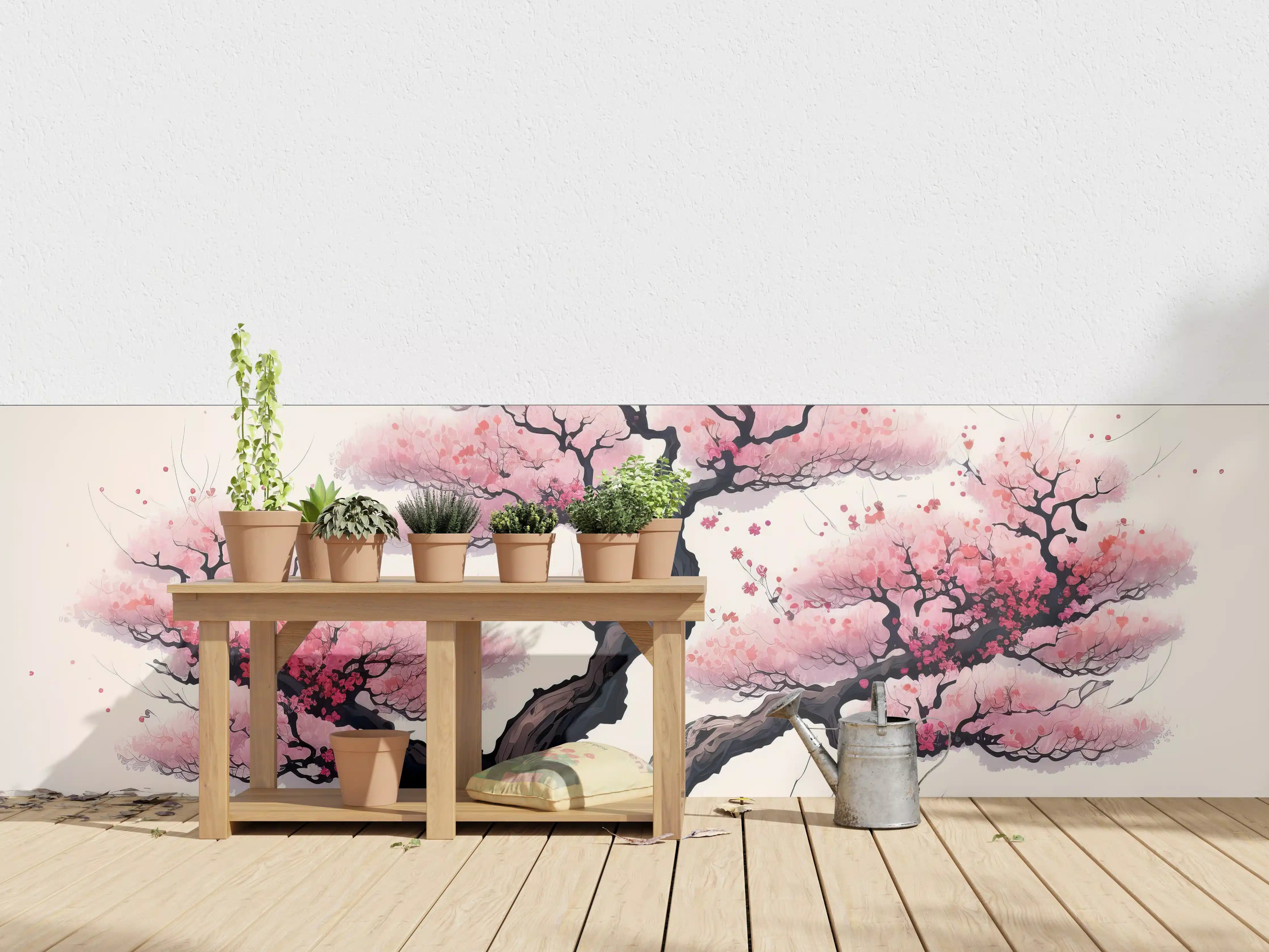 Wandverkleidung außen - Zarte Kirschblüten in Grauweiß: Aquarellmalerei