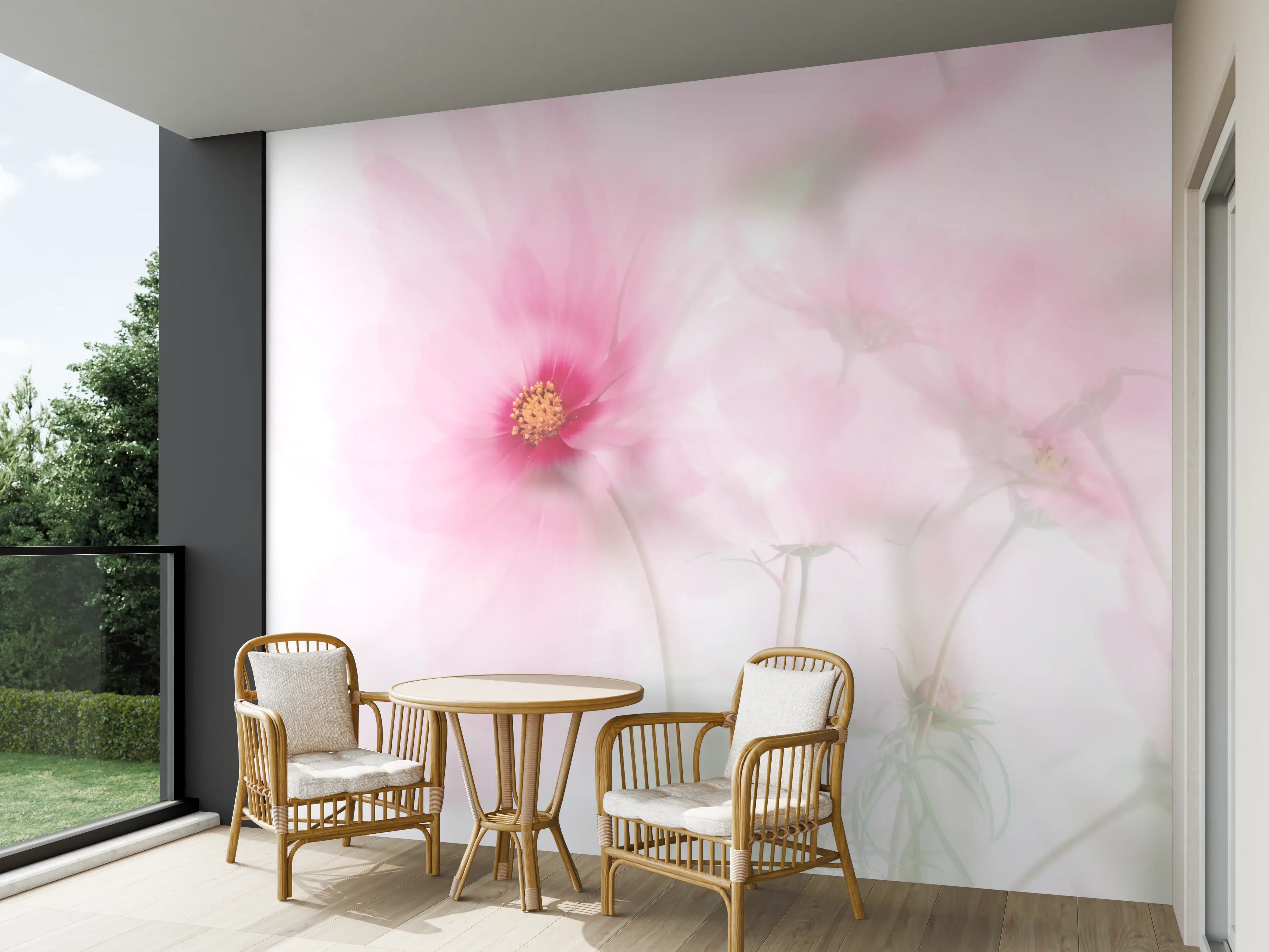 Wandverkleidung außen - Zarte rosa Blüten mit sanften Farbverläufen