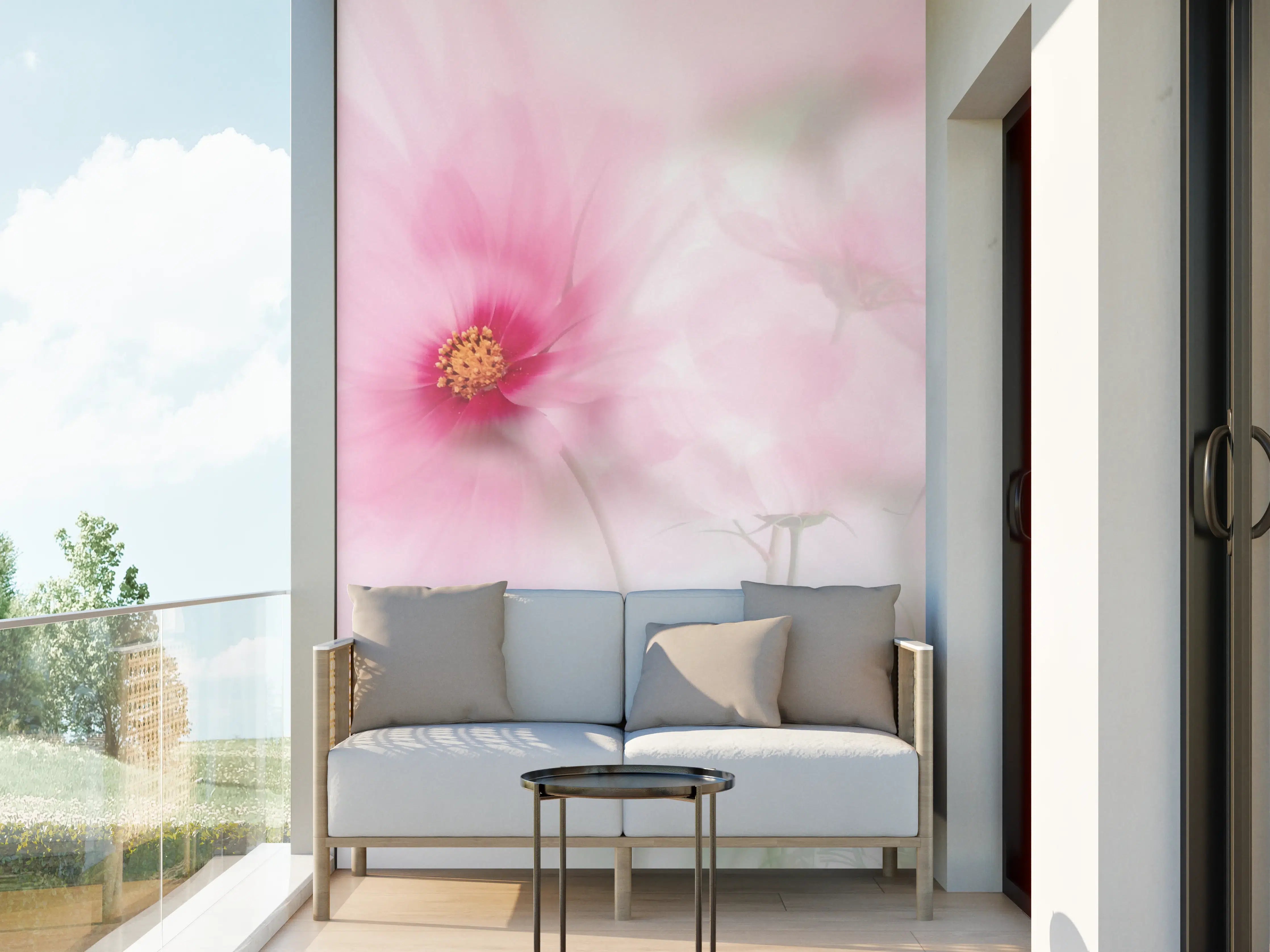 Wandverkleidung außen - Zarte rosa Blüten mit sanften Farbverläufen
