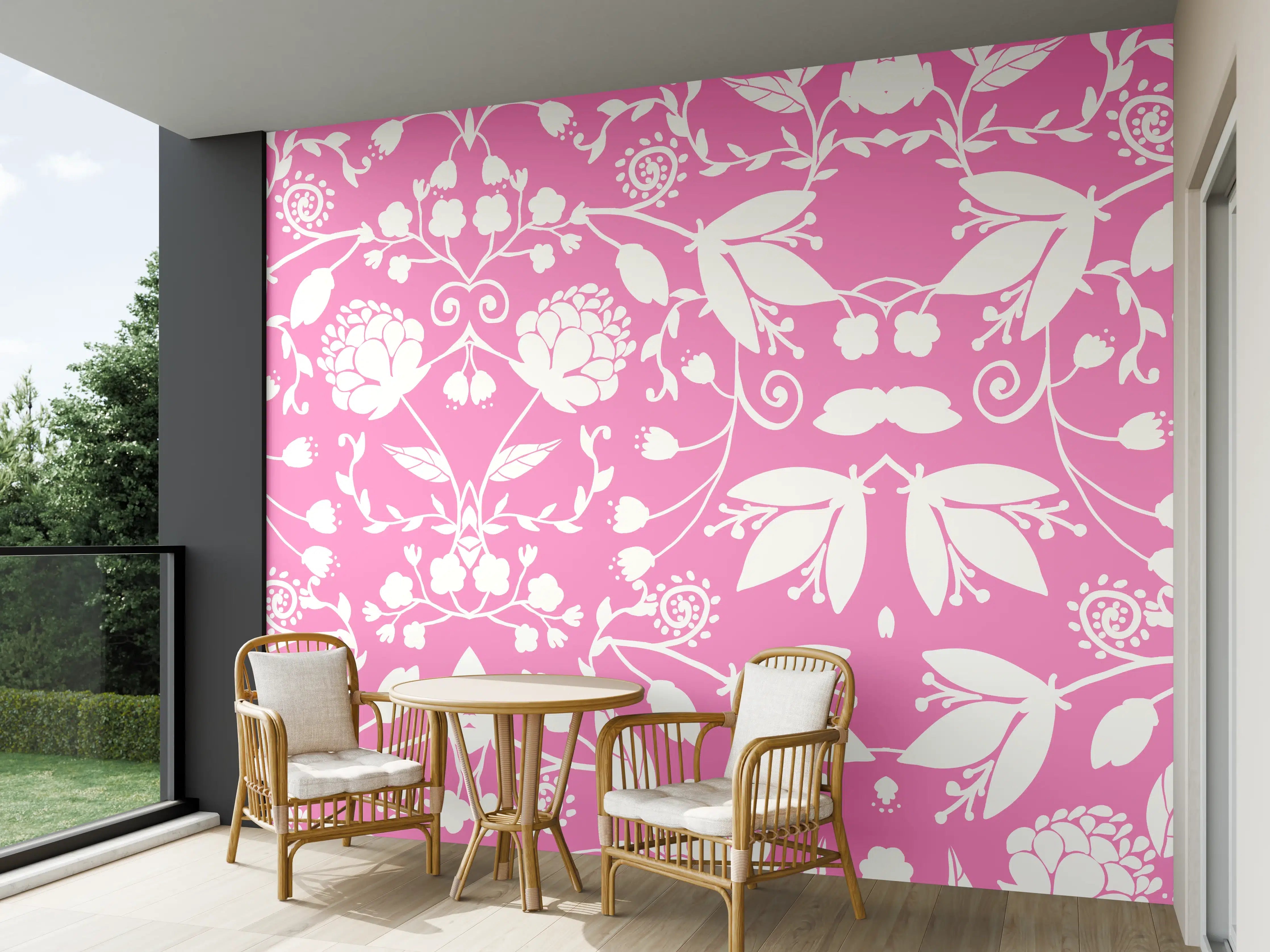 Wandverkleidung außen - Zarter rosa Blumenmuster mit eleganter Symmetrie