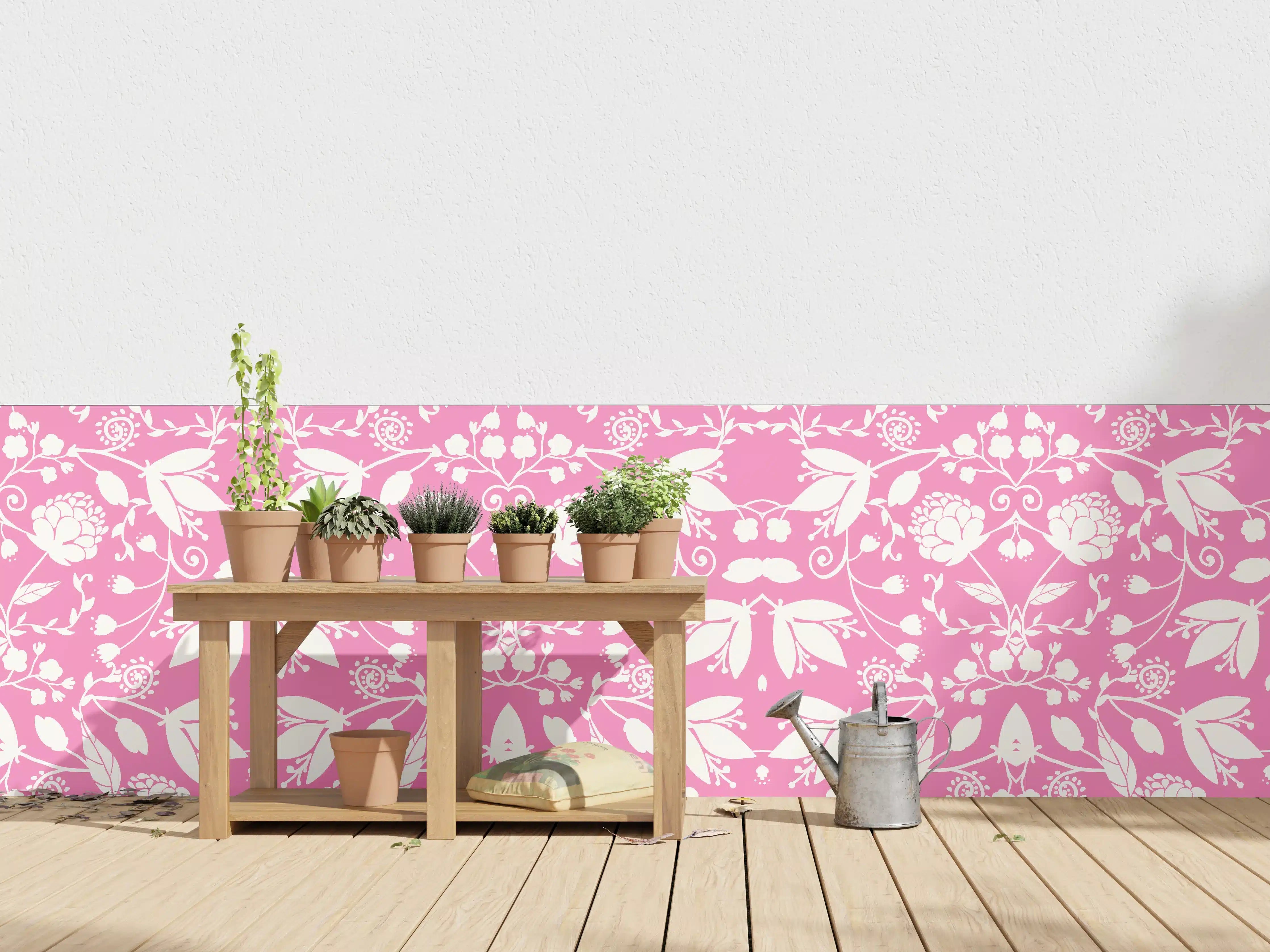 Wandverkleidung außen - Zarter rosa Blumenmuster mit eleganter Symmetrie