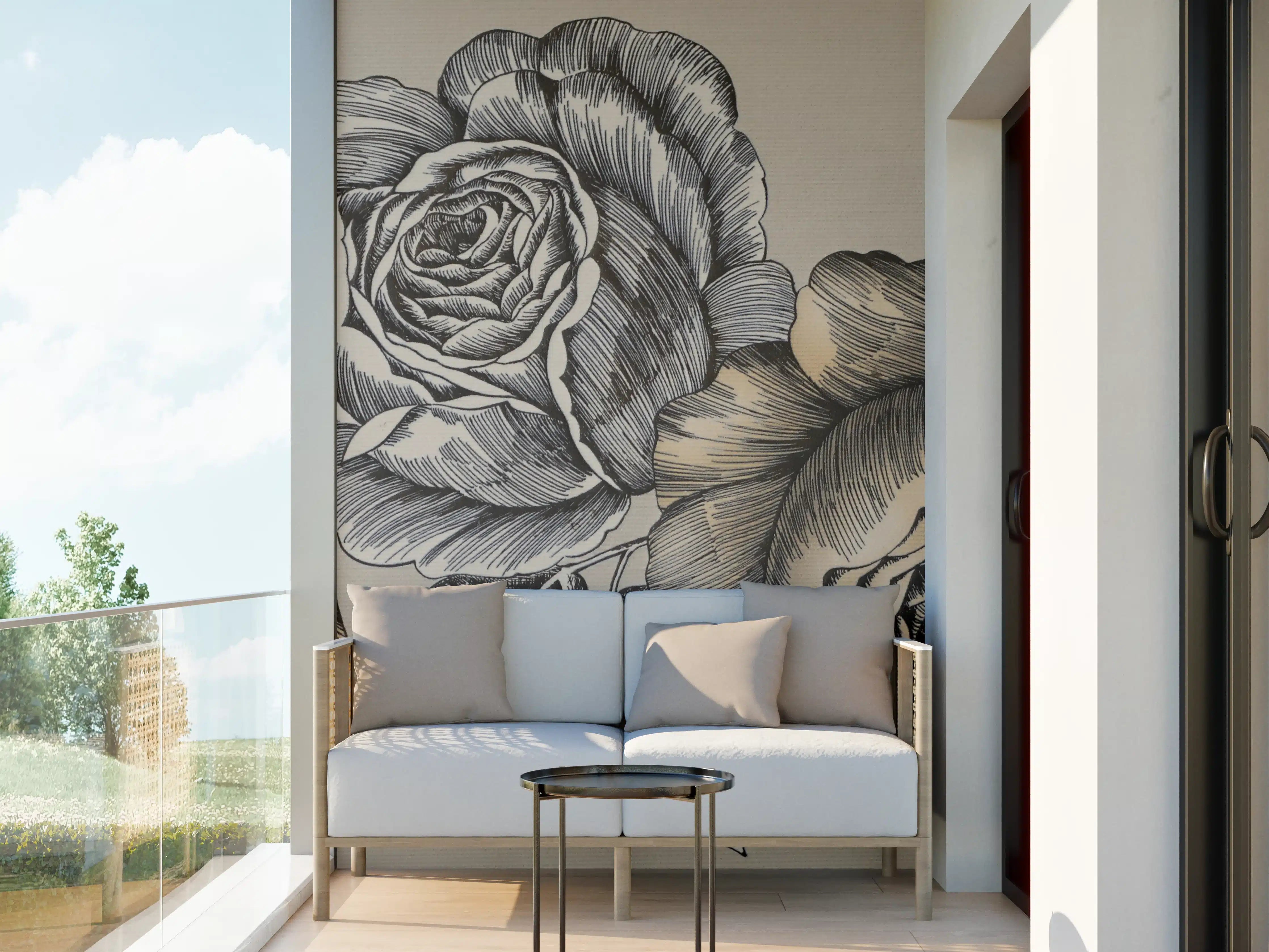 Wandverkleidung außen - Zeichnung Monochrome Rosen