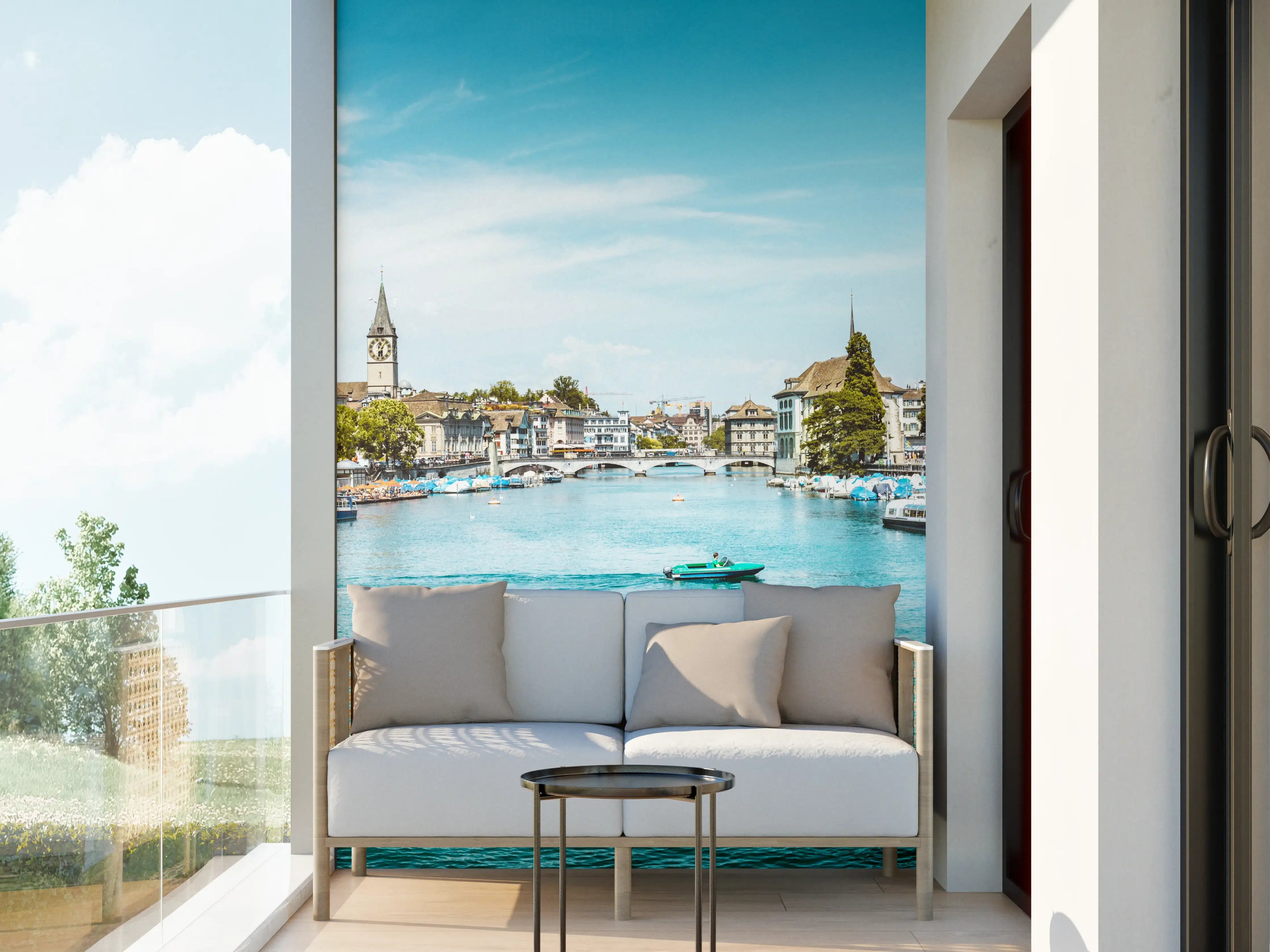 Wandverkleidung außen - Zürich Skyline Panorama mit Fluss Limmat