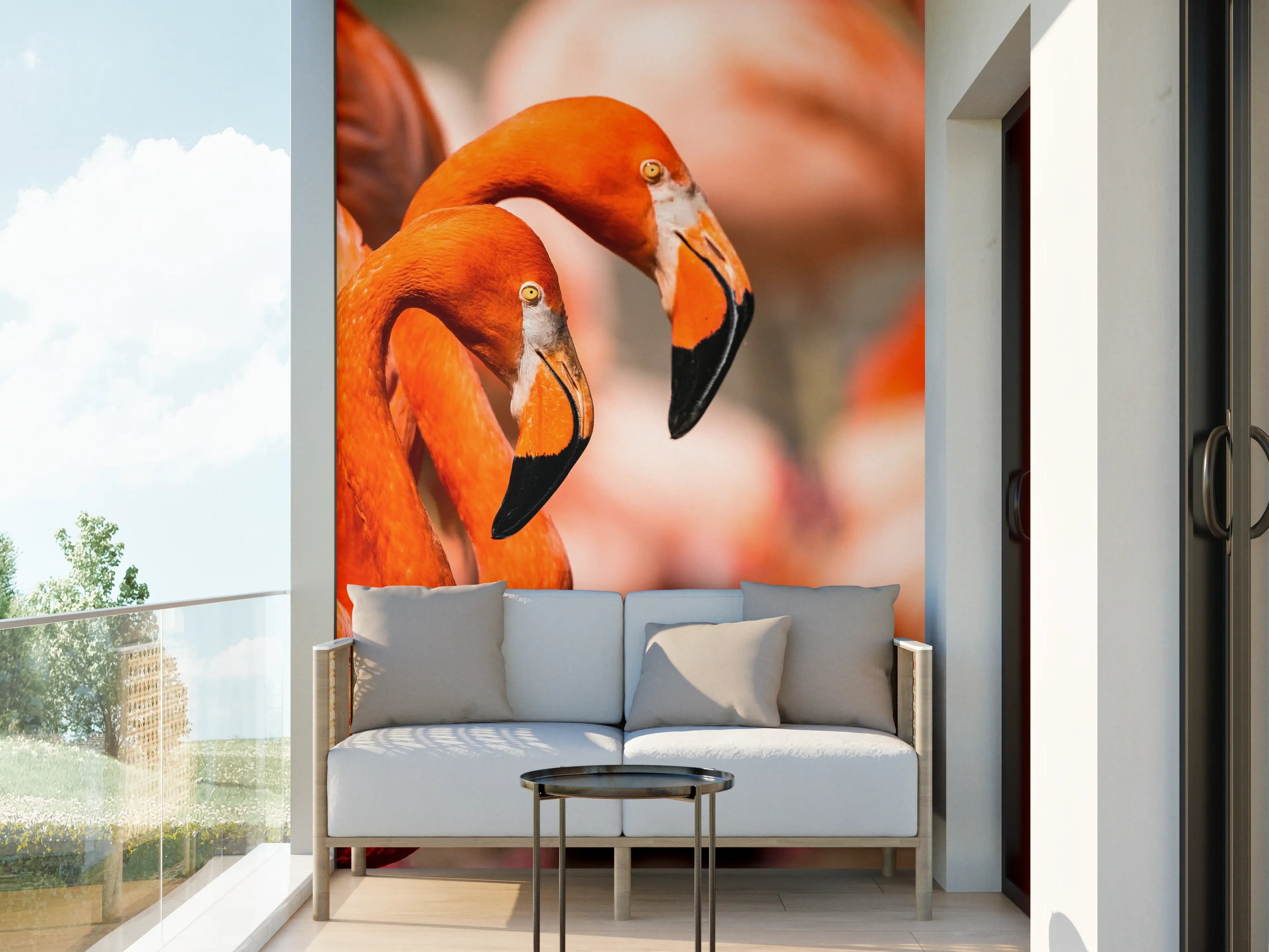 Wandverkleidung außen - Zwei Flamingos in der Herde
