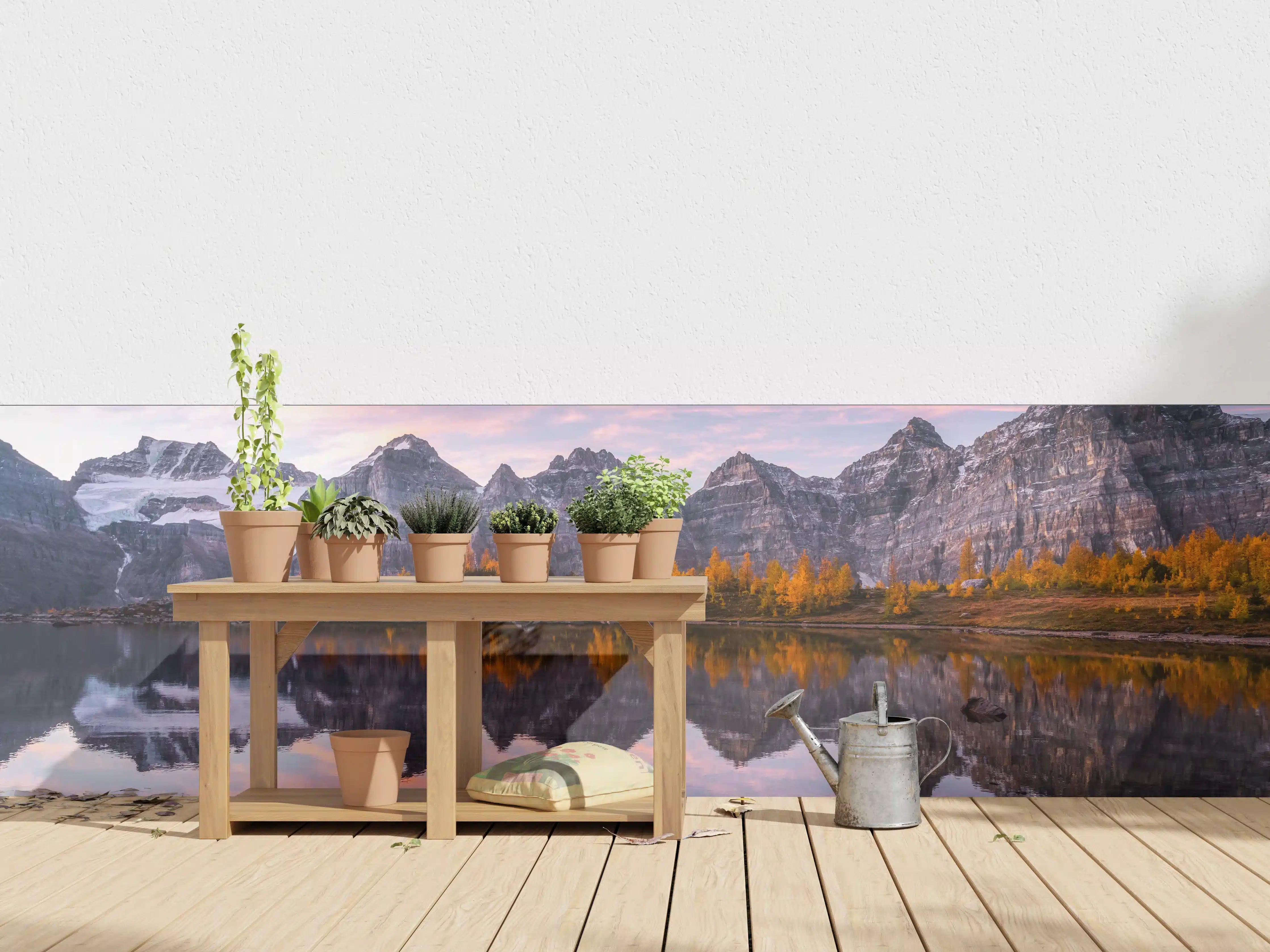 Wandverkleidung außen - "Moderne Blumenmuster Leinwandbild in Blau und Grün - Handgemalt"