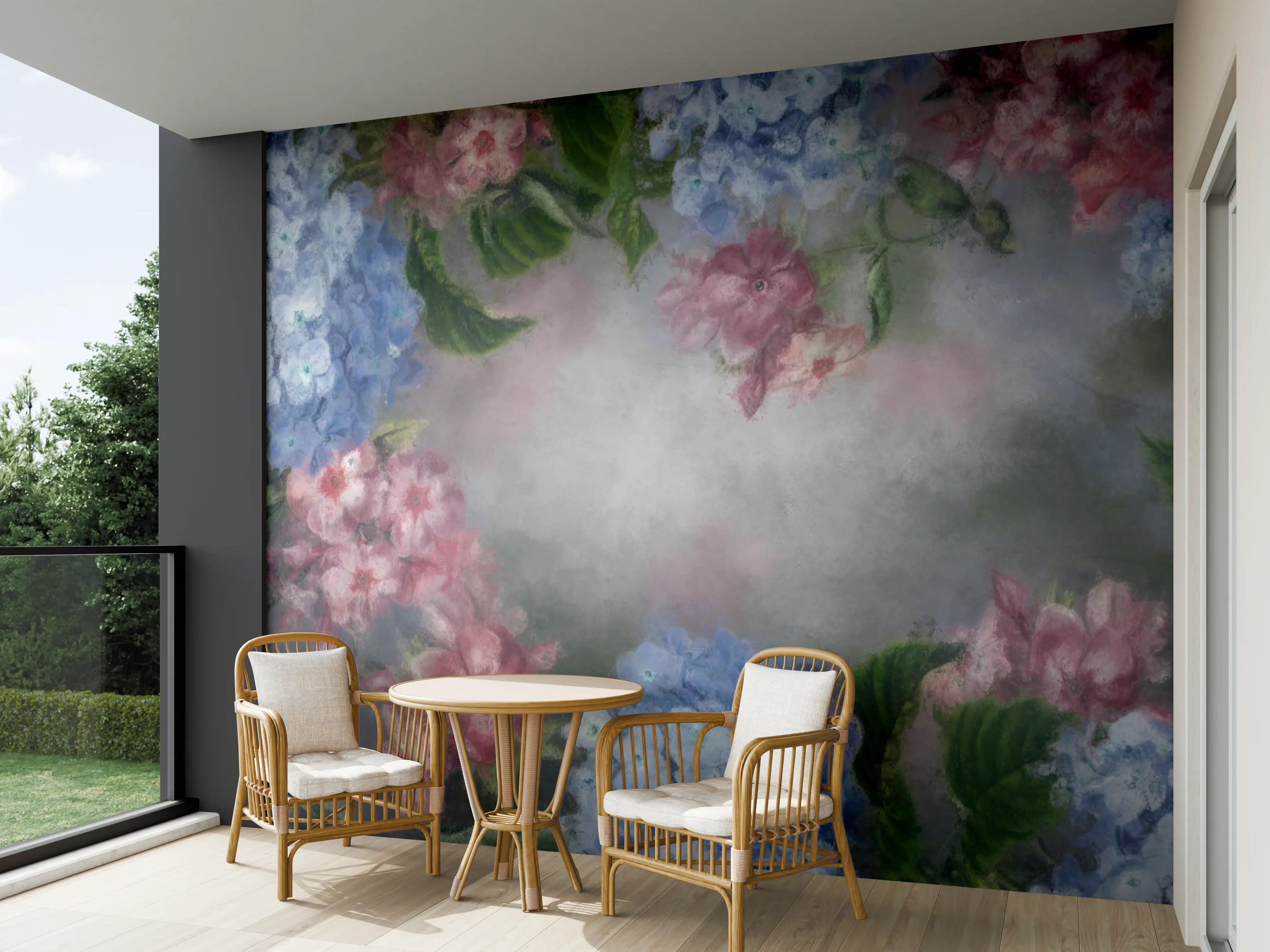 Wandverkleidung außen - antiquarisches Blumengemälde