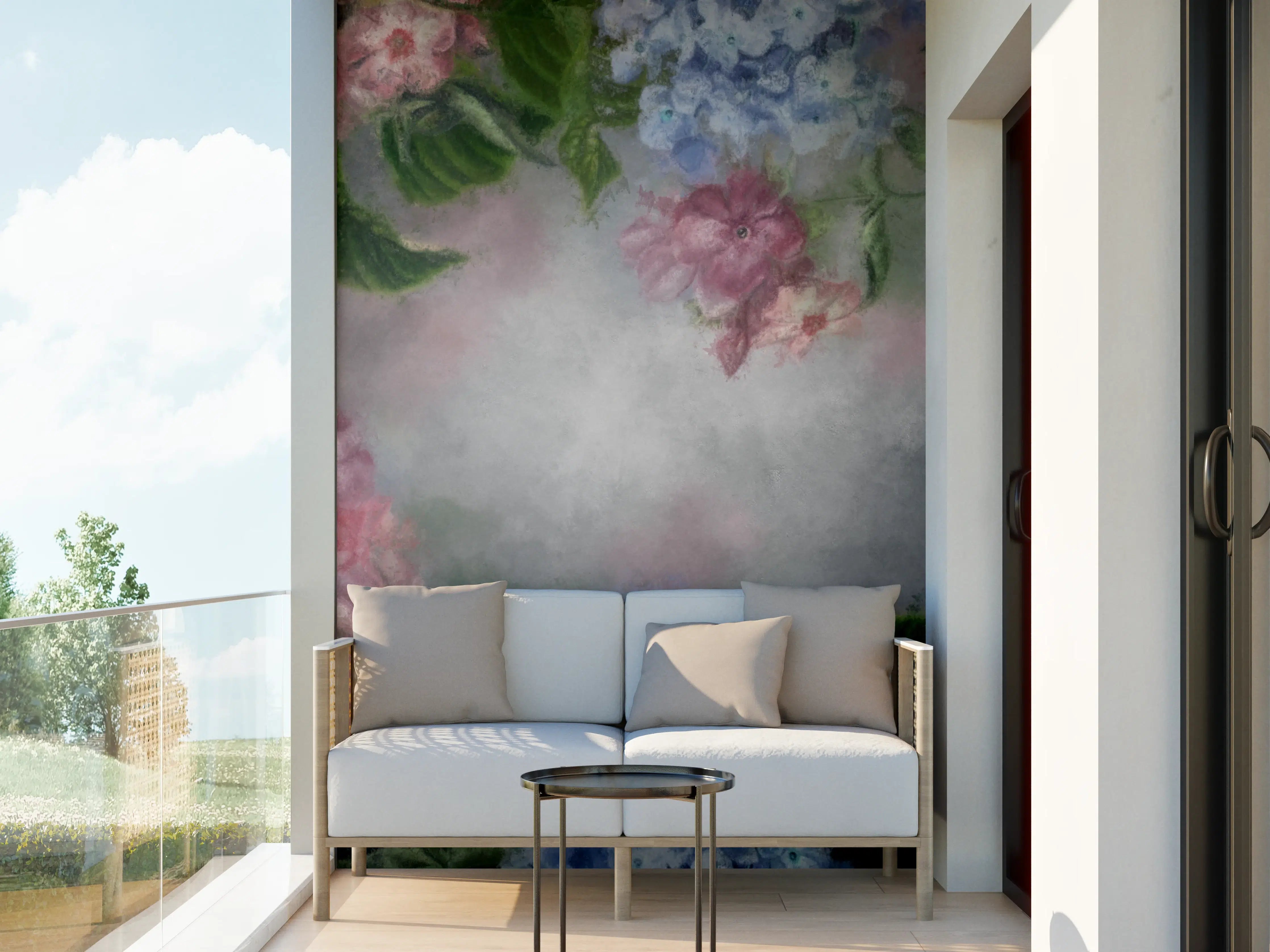 Wandverkleidung außen - antiquarisches Blumengemälde