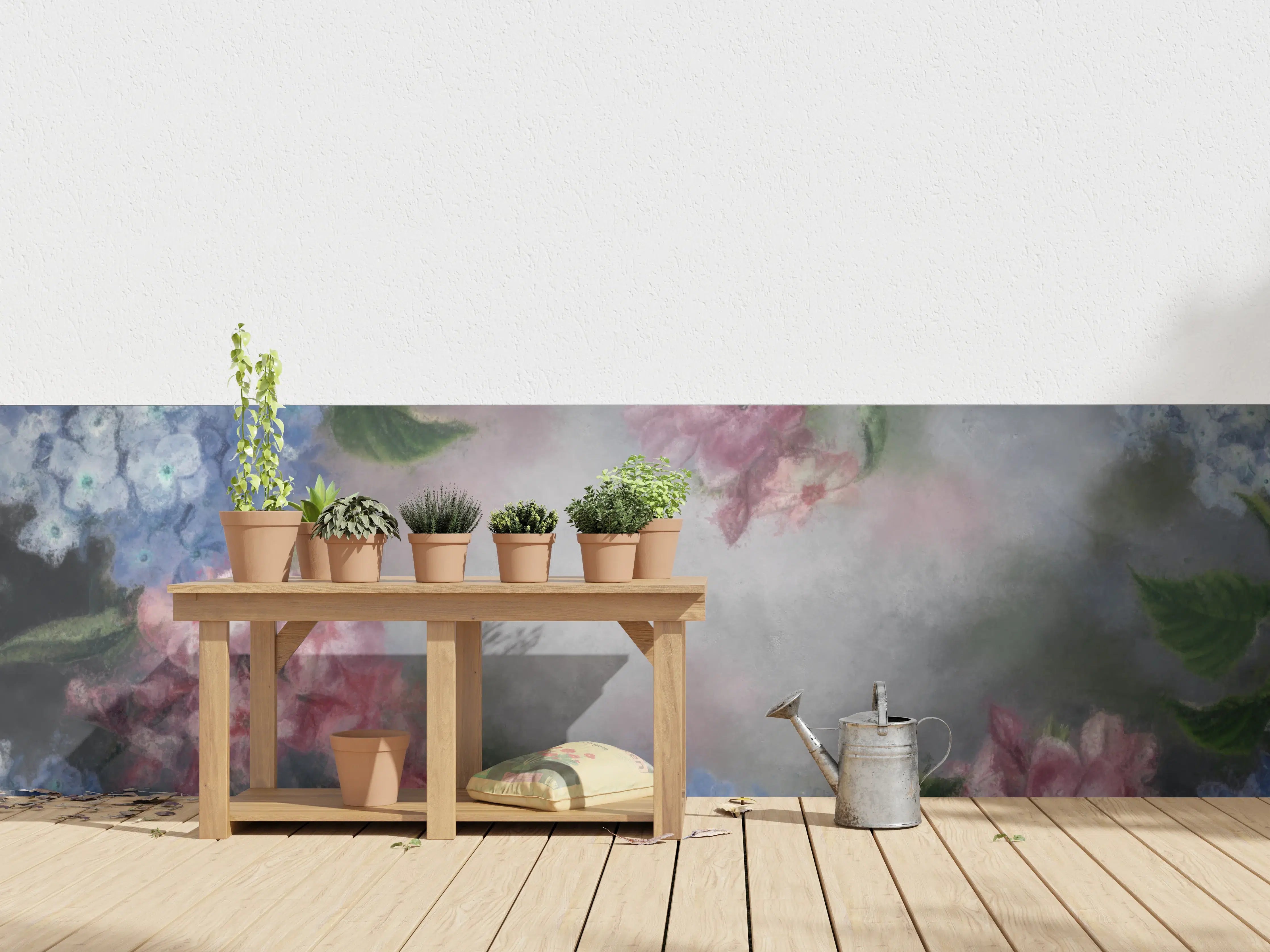 Wandverkleidung außen - antiquarisches Blumengemälde