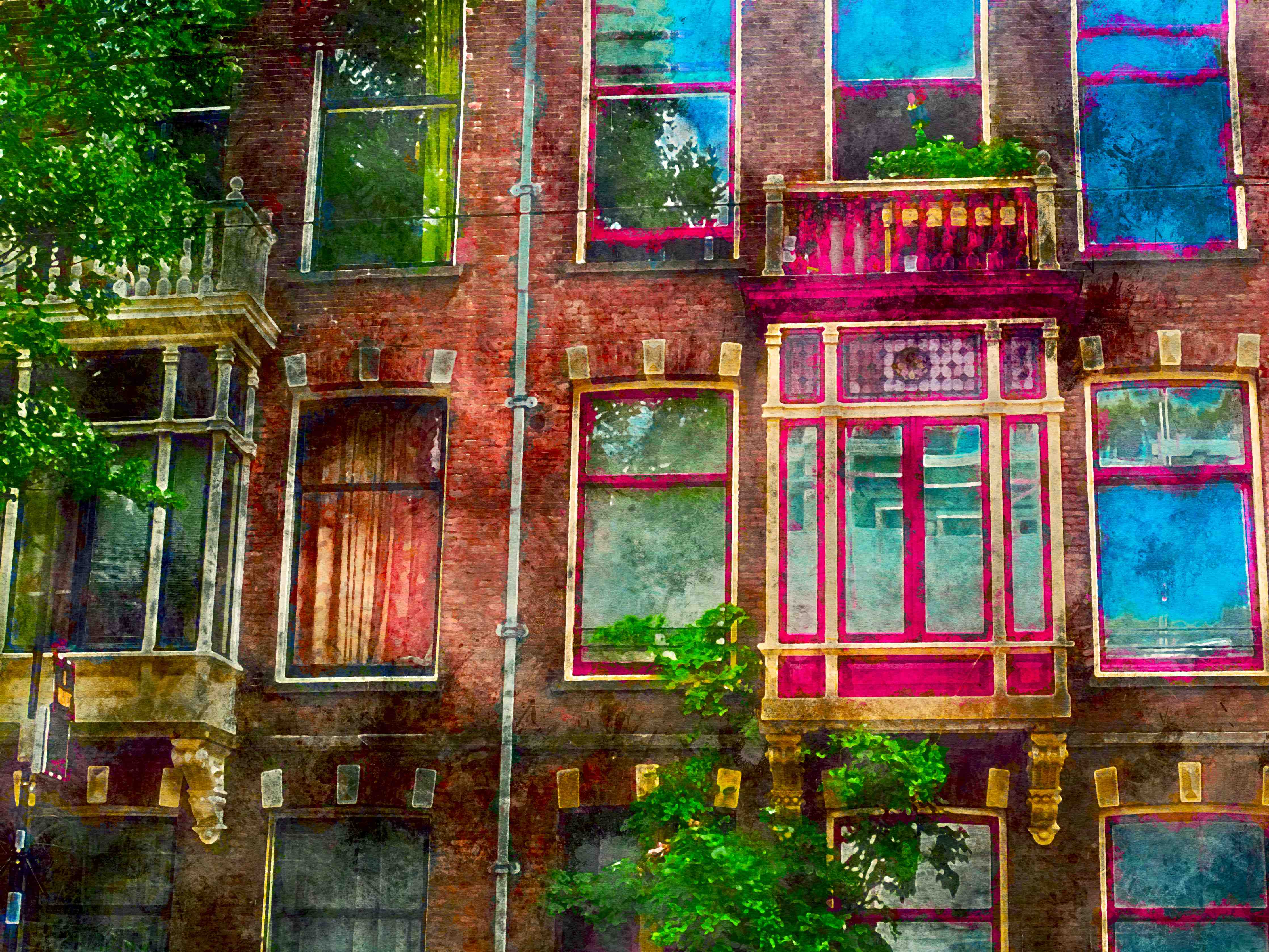 Wandverkleidung außen-buntes Fenster in Amsterdam