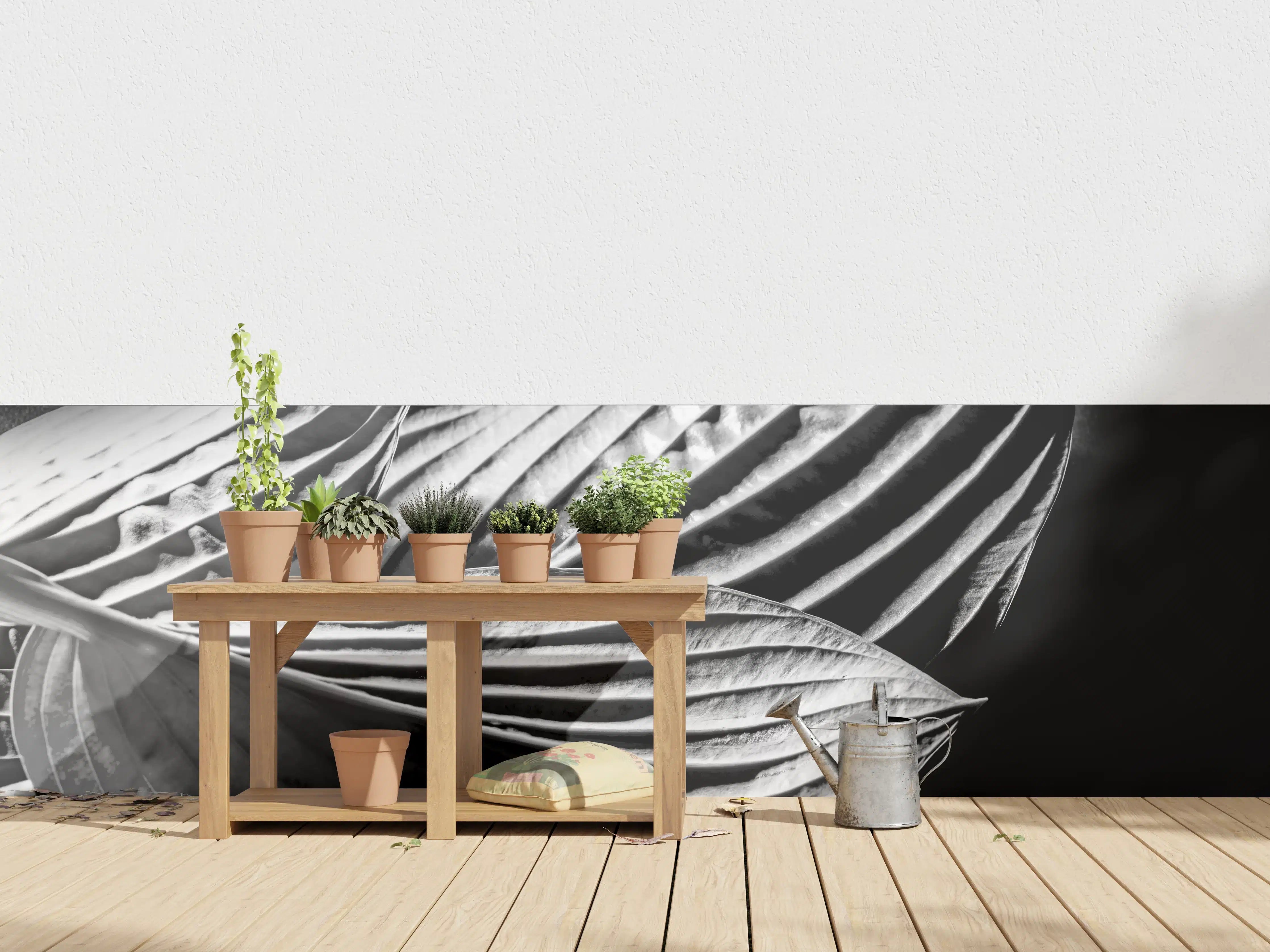 Wandverkleidung außen - drei Blätter auf dunklem Hintergrund