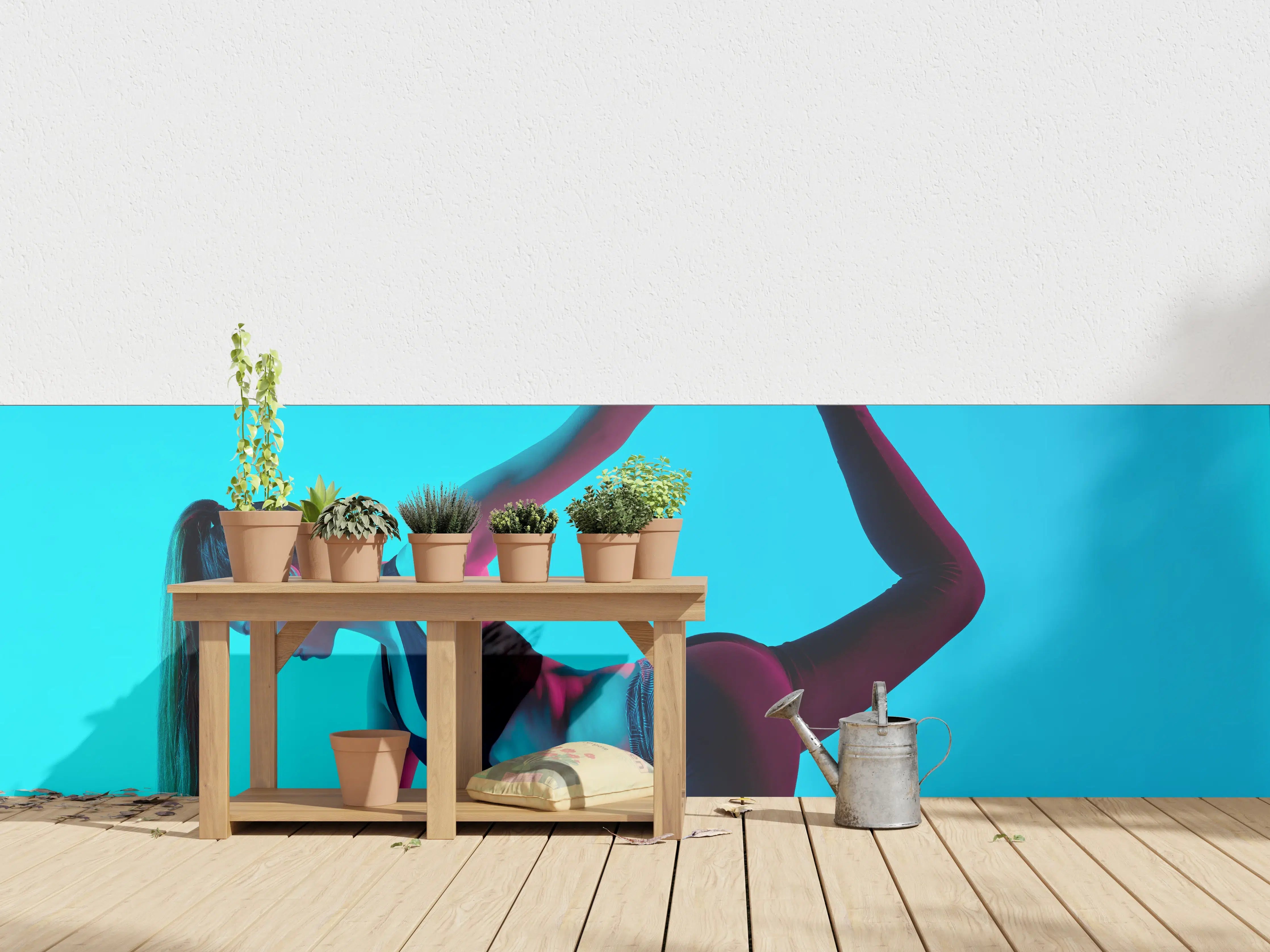 Wandverkleidung außen - konzentrierte Frau in Yoga-Pose