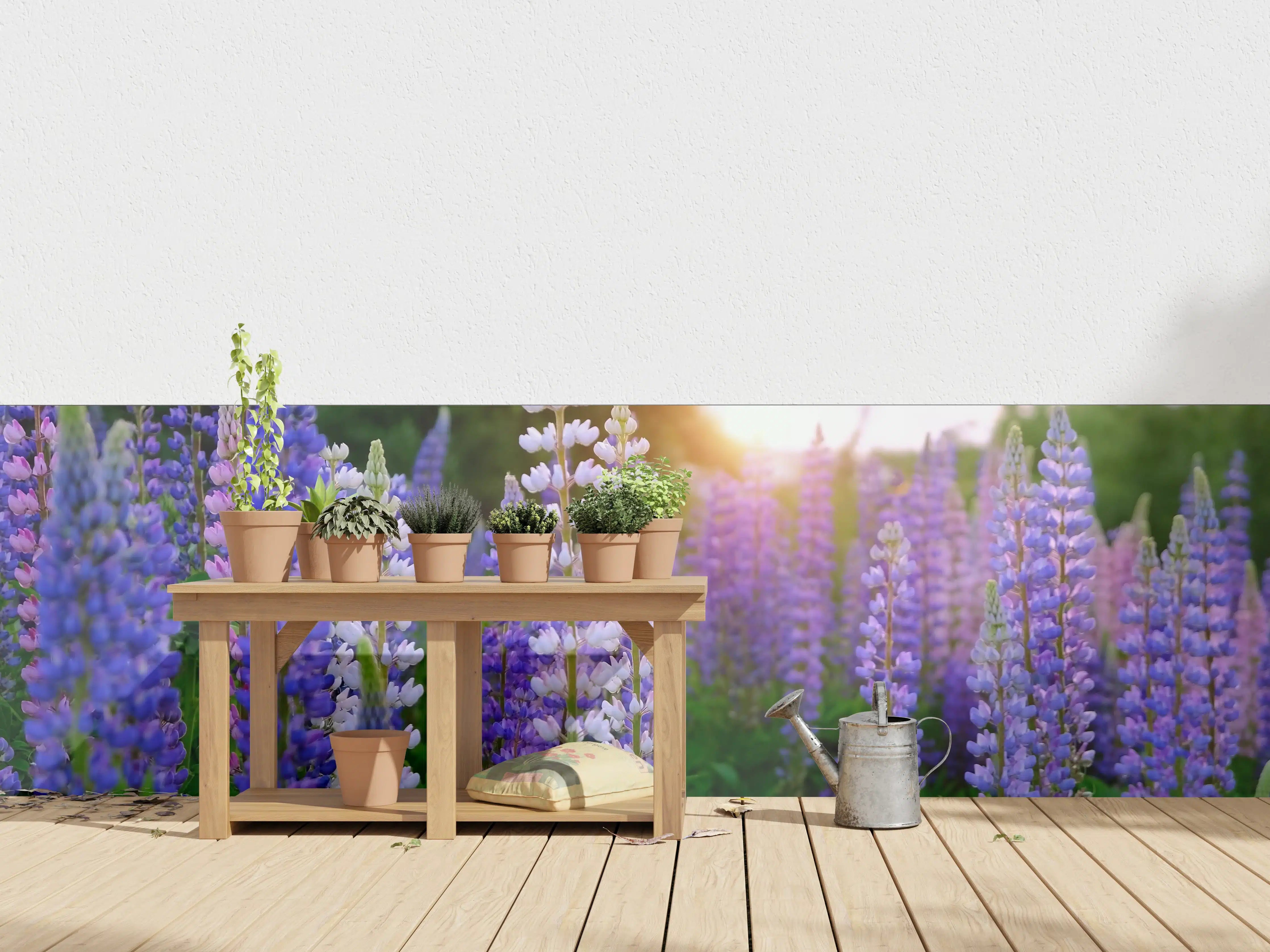 Wandverkleidung außen - lila-rosa Lupine Blumen 