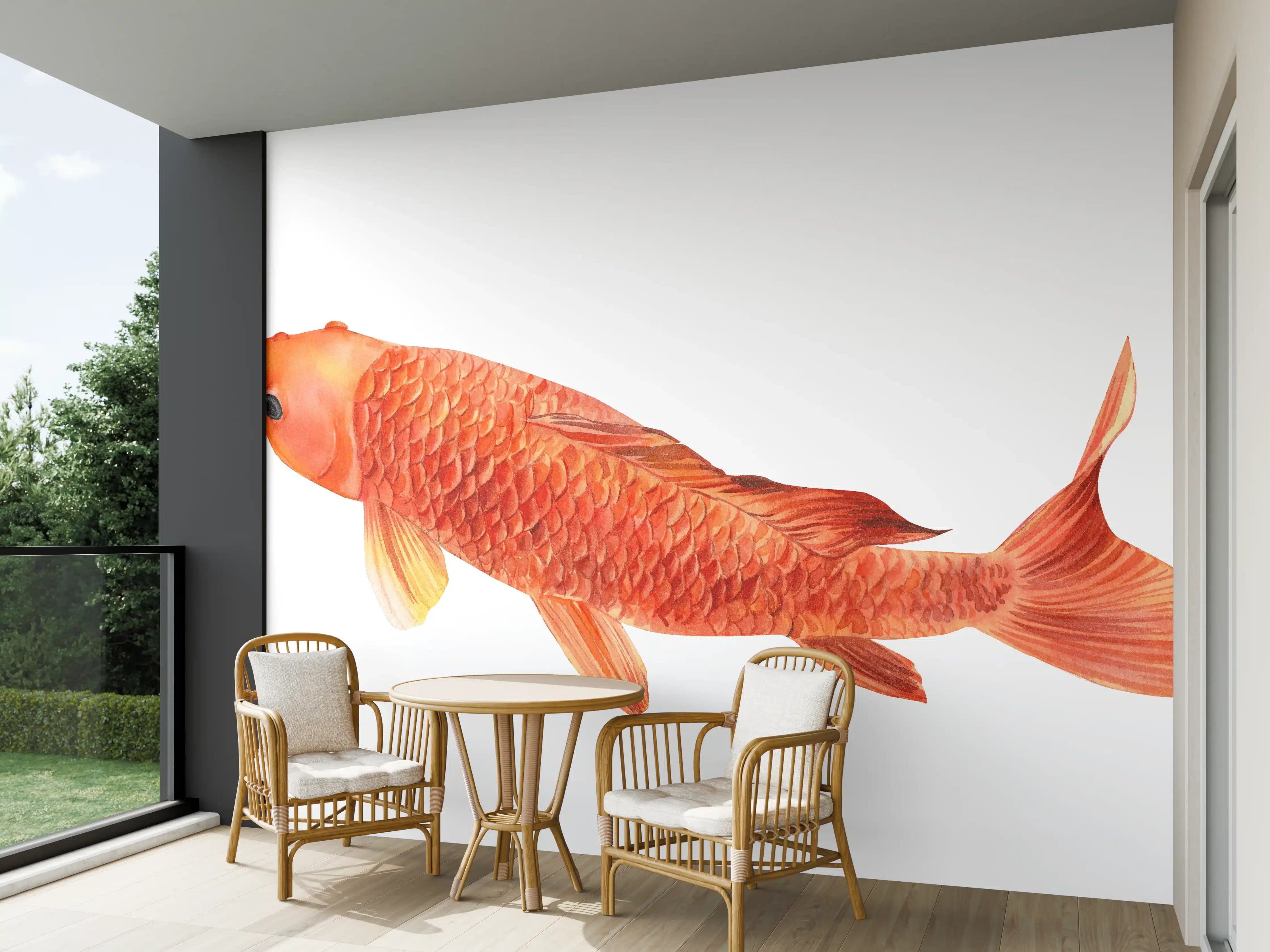Wandverkleidung außen - orangefarbener Koi