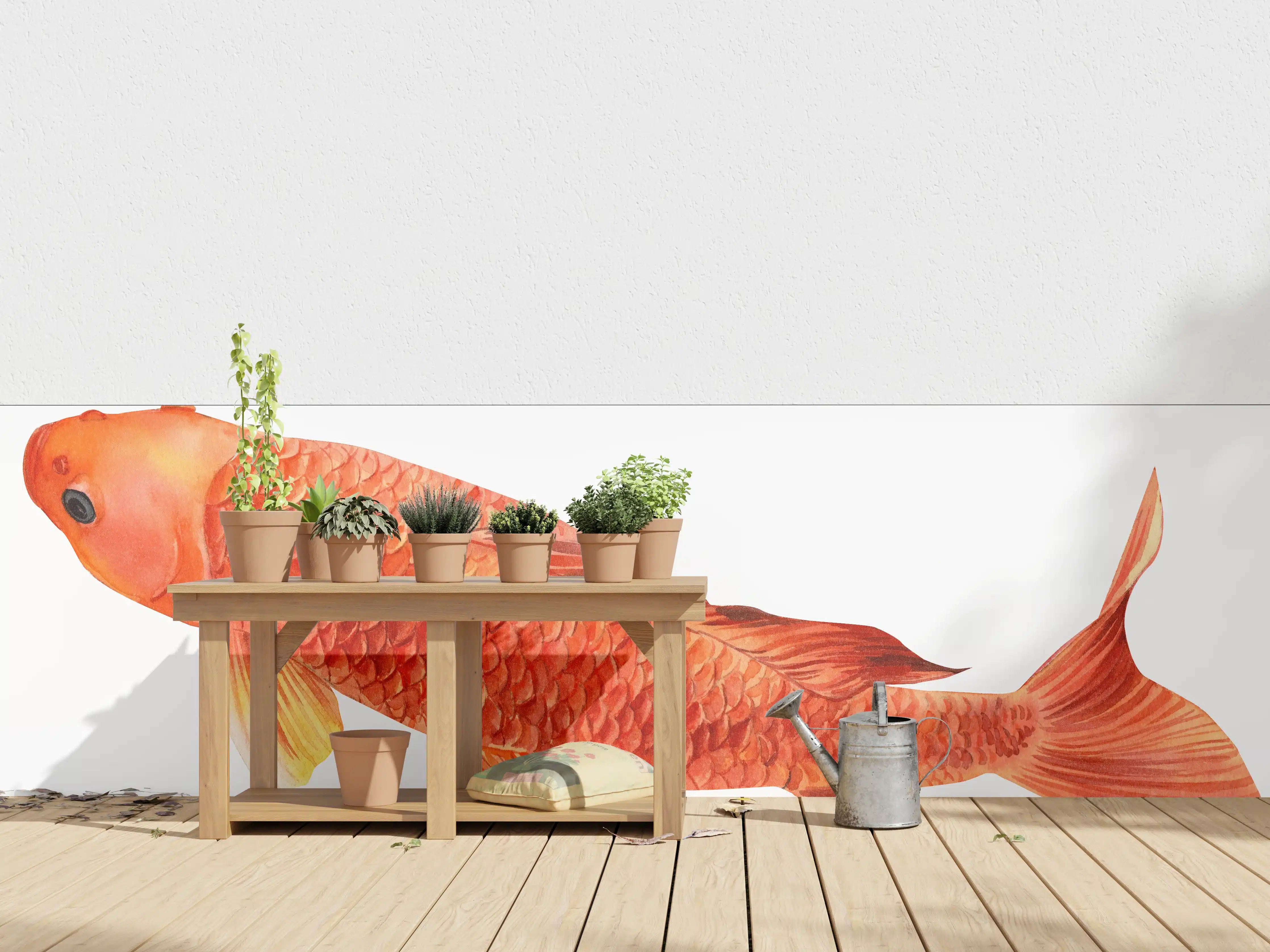 Wandverkleidung außen - orangefarbener Koi