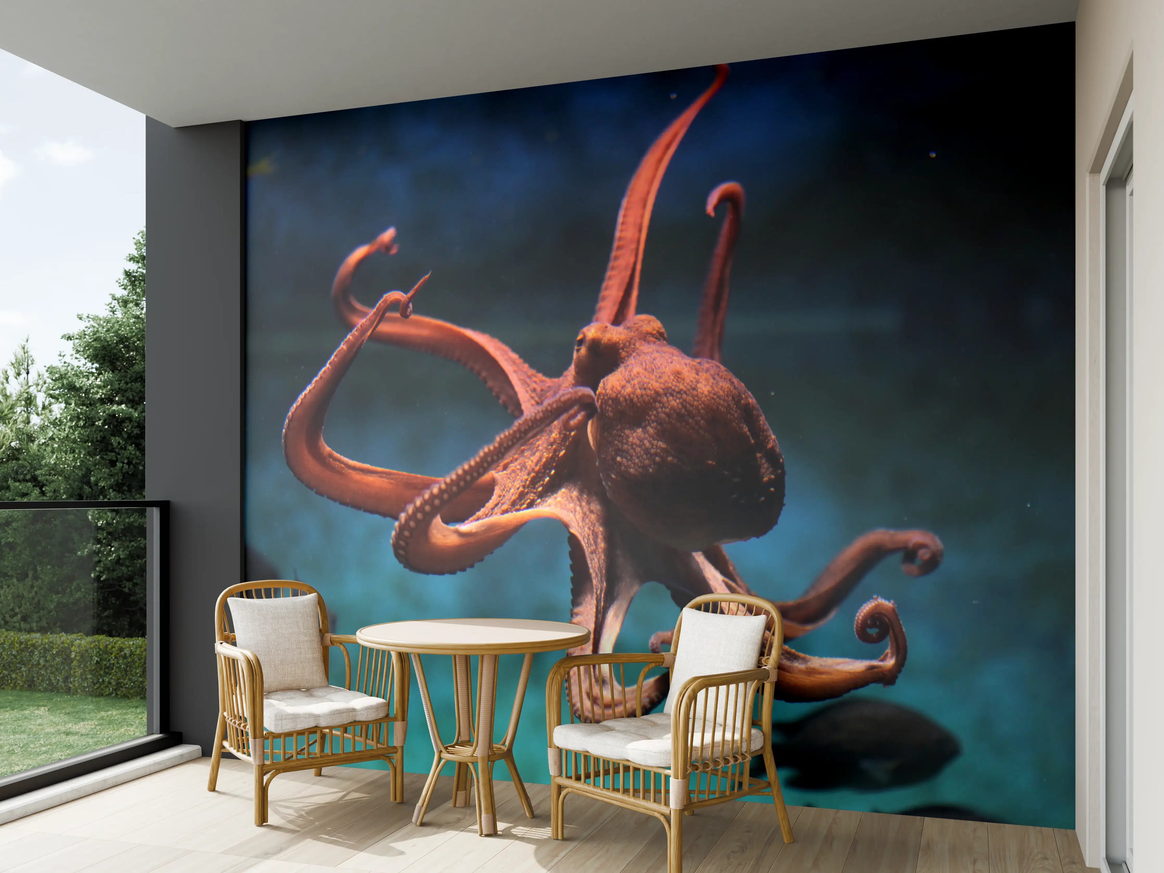 Wandverkleidung außen - rötlicher Oktopus Unterwasser 