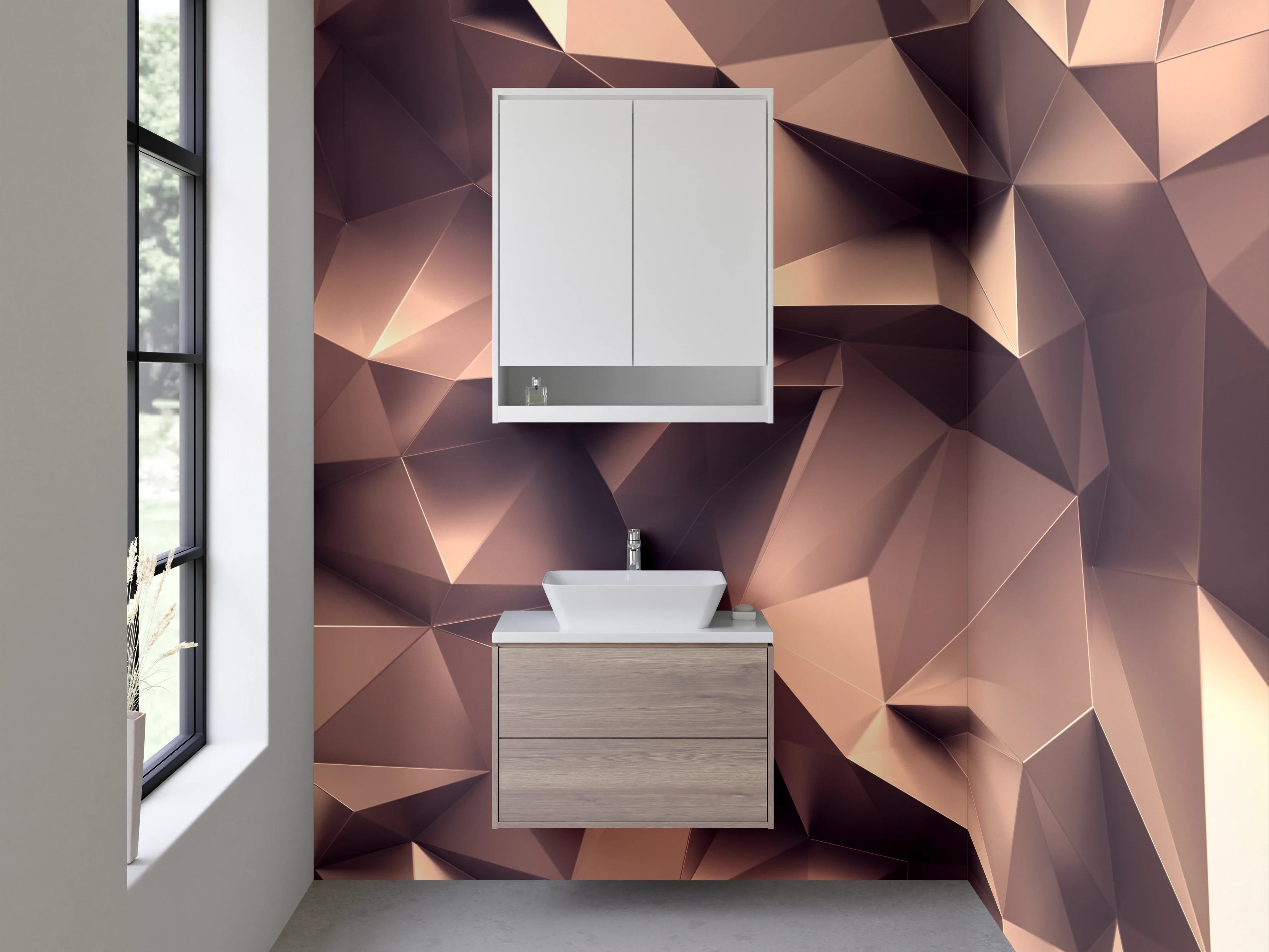 Waschbecken-Rückwand - 3D Abstraktes Polygon-Muster Braun