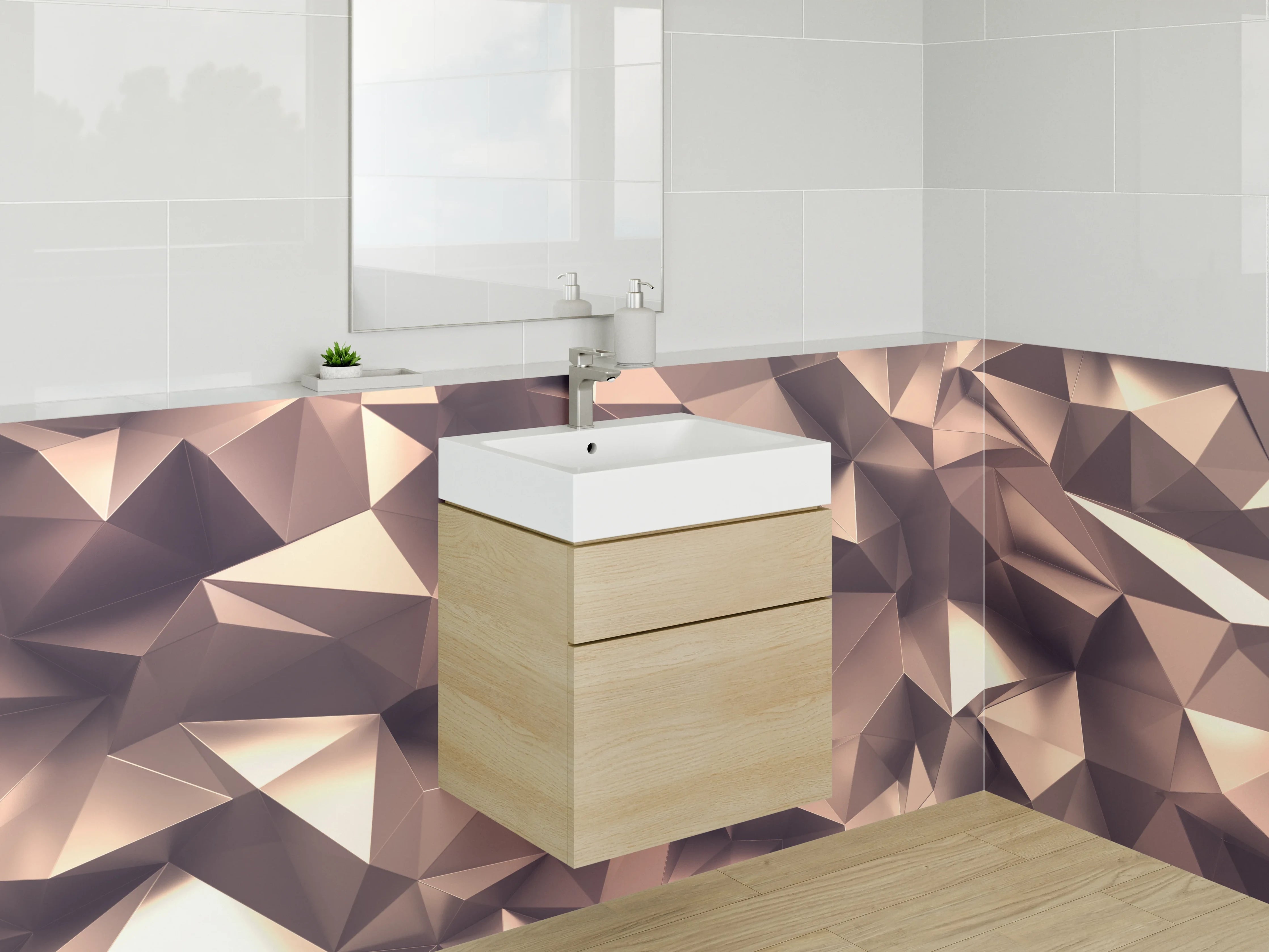 Waschbecken-Rückwand - 3D Abstraktes Polygon-Muster Braun