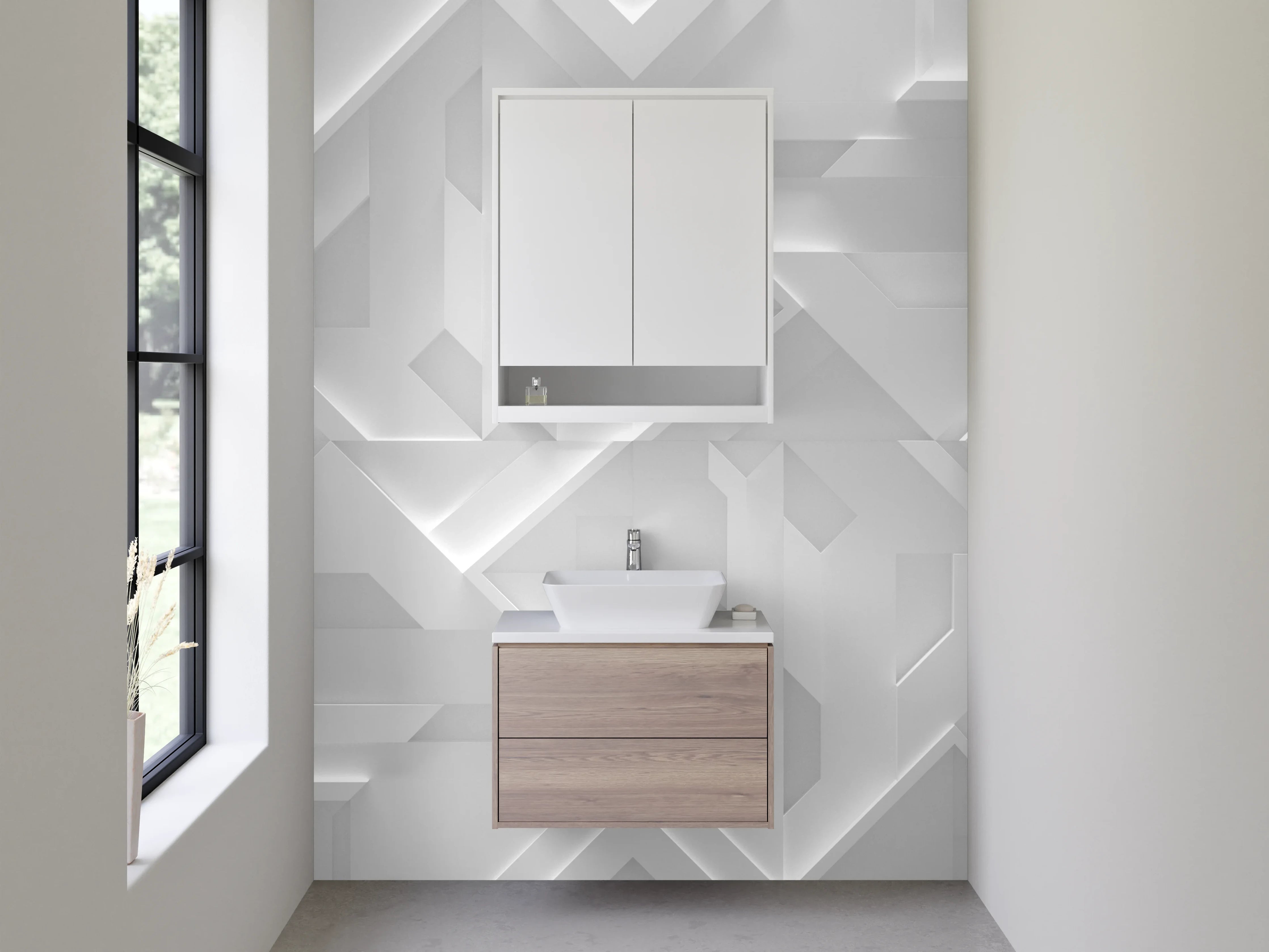 Waschbecken-Rückwand - 3D Geometrie Weiß Grau – Modernes Design