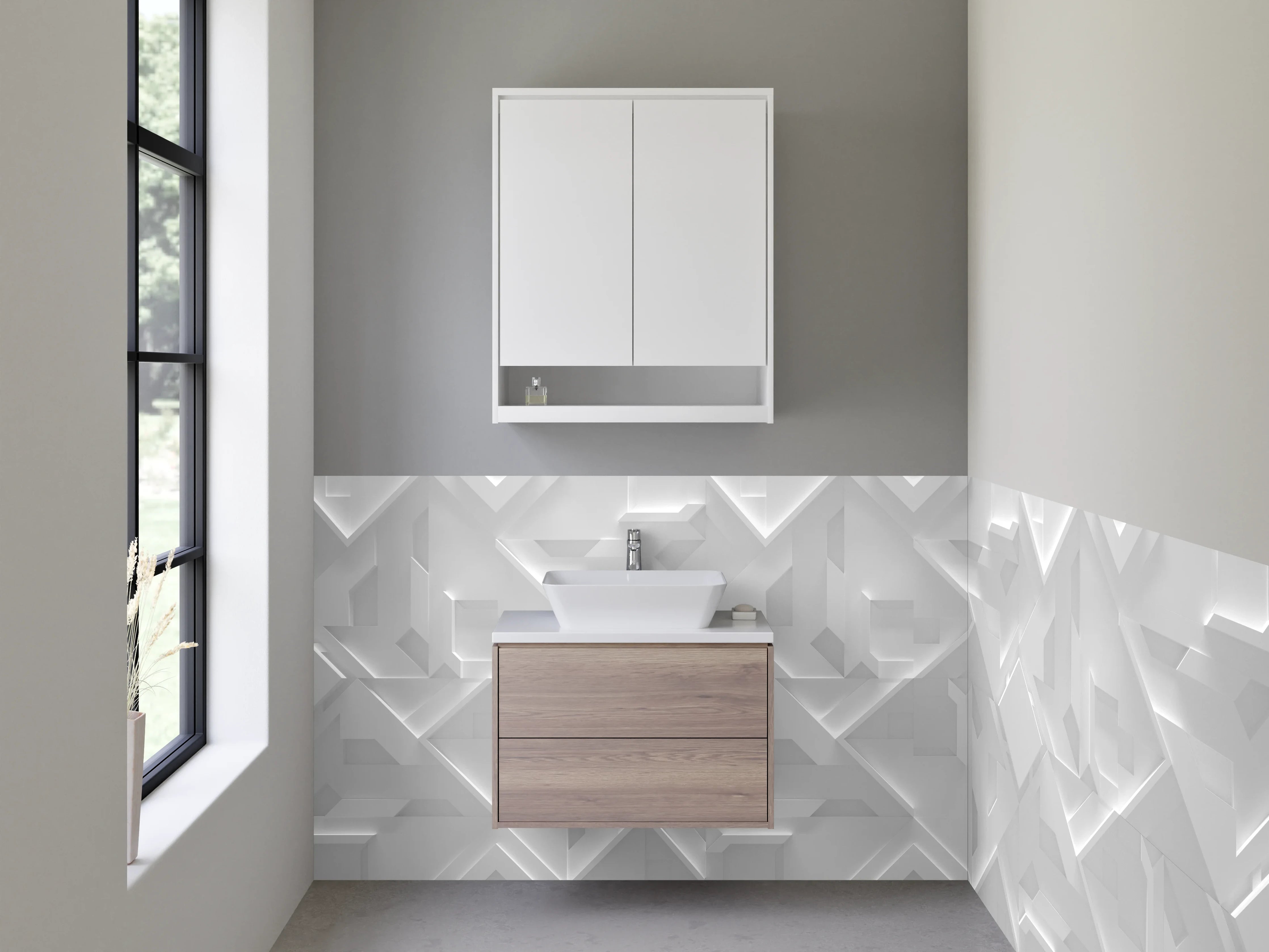 Waschbecken-Rückwand - 3D Geometrie Weiß Grau – Modernes Design