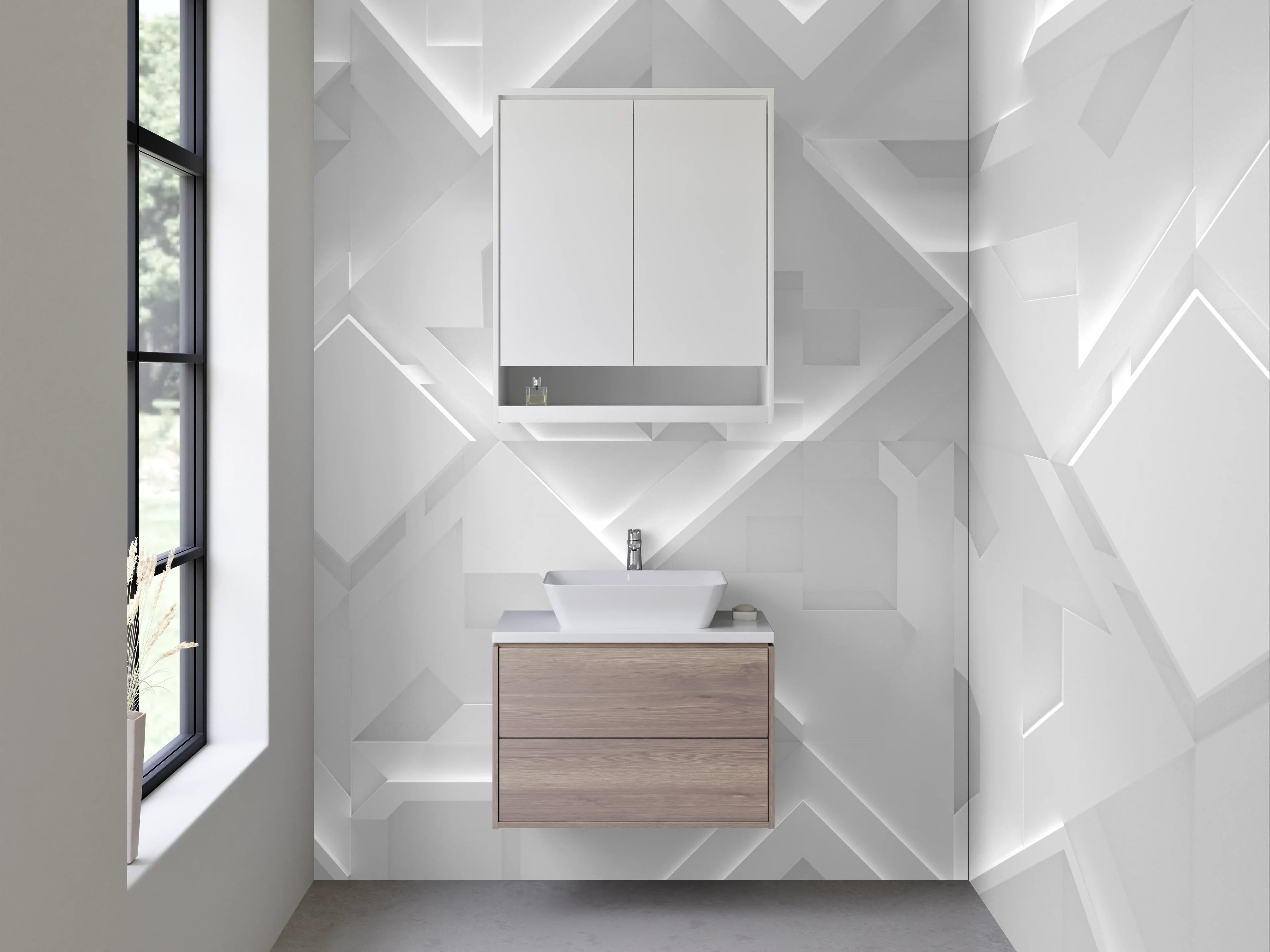 Waschbecken-Rückwand - 3D Geometrie Weiß Grau – Modernes Design