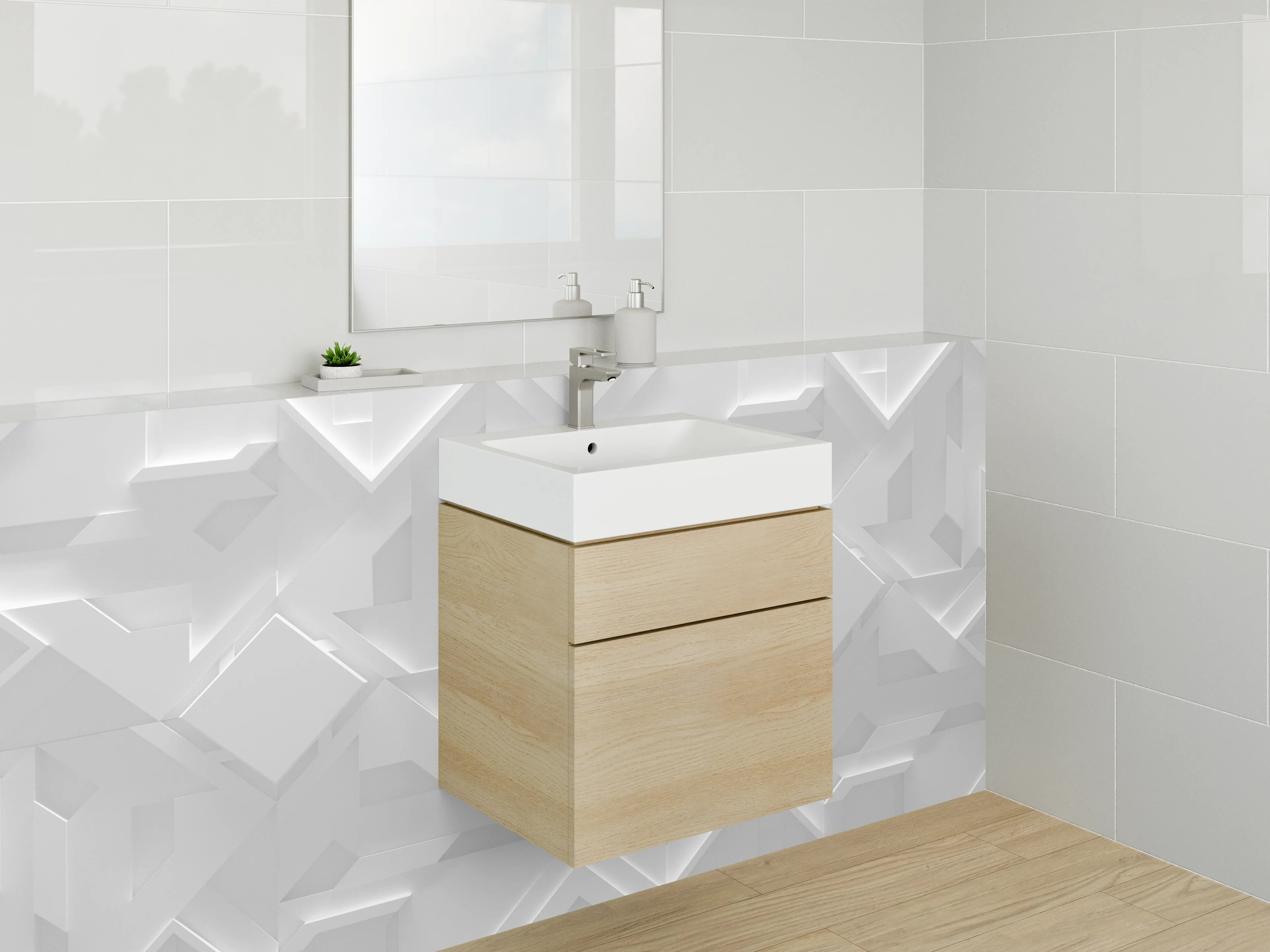Waschbecken-Rückwand - 3D Geometrie Weiß Grau – Modernes Design