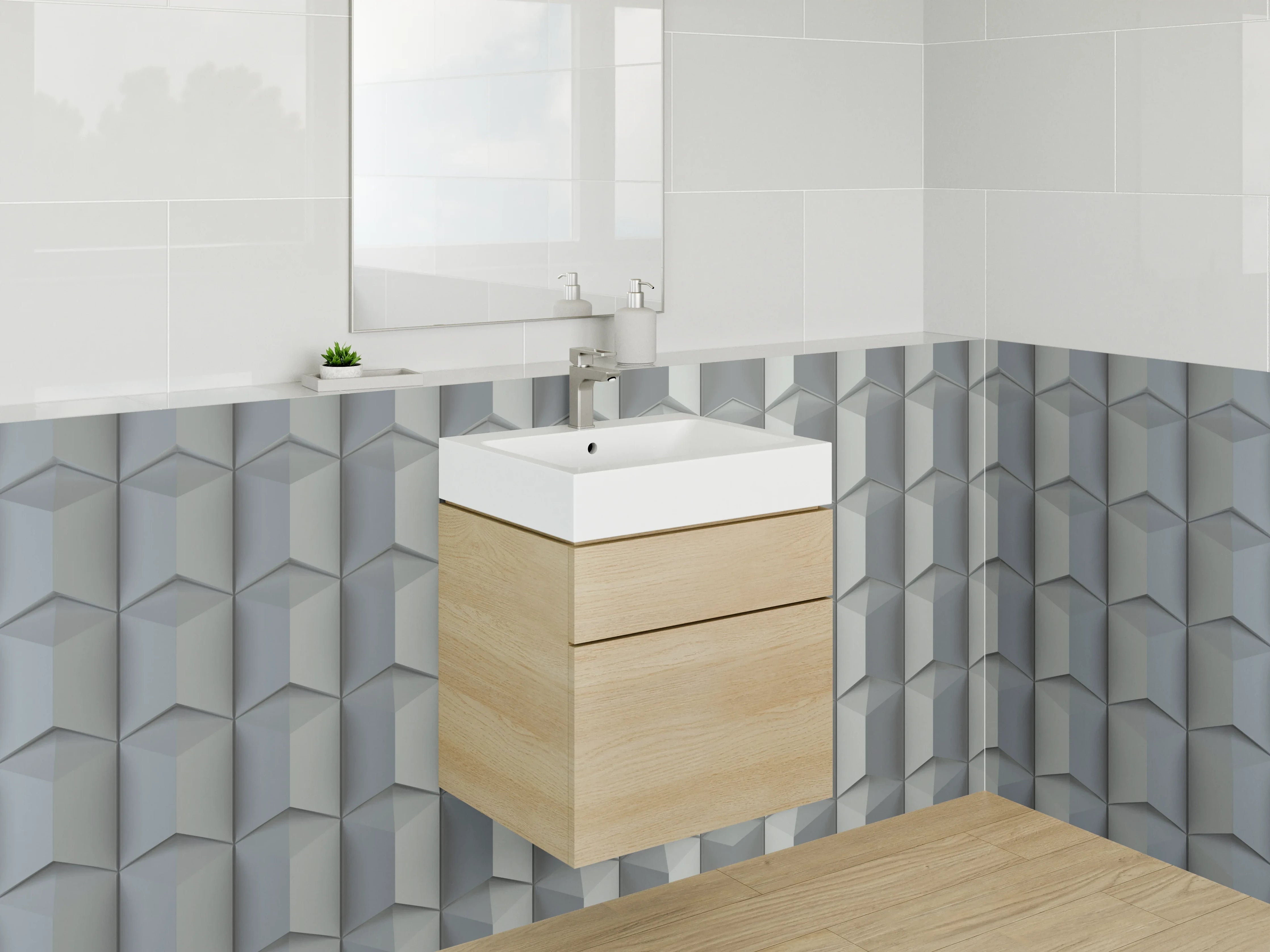 Waschbecken-Rückwand - 3D-Optik Grau Metallic Muster