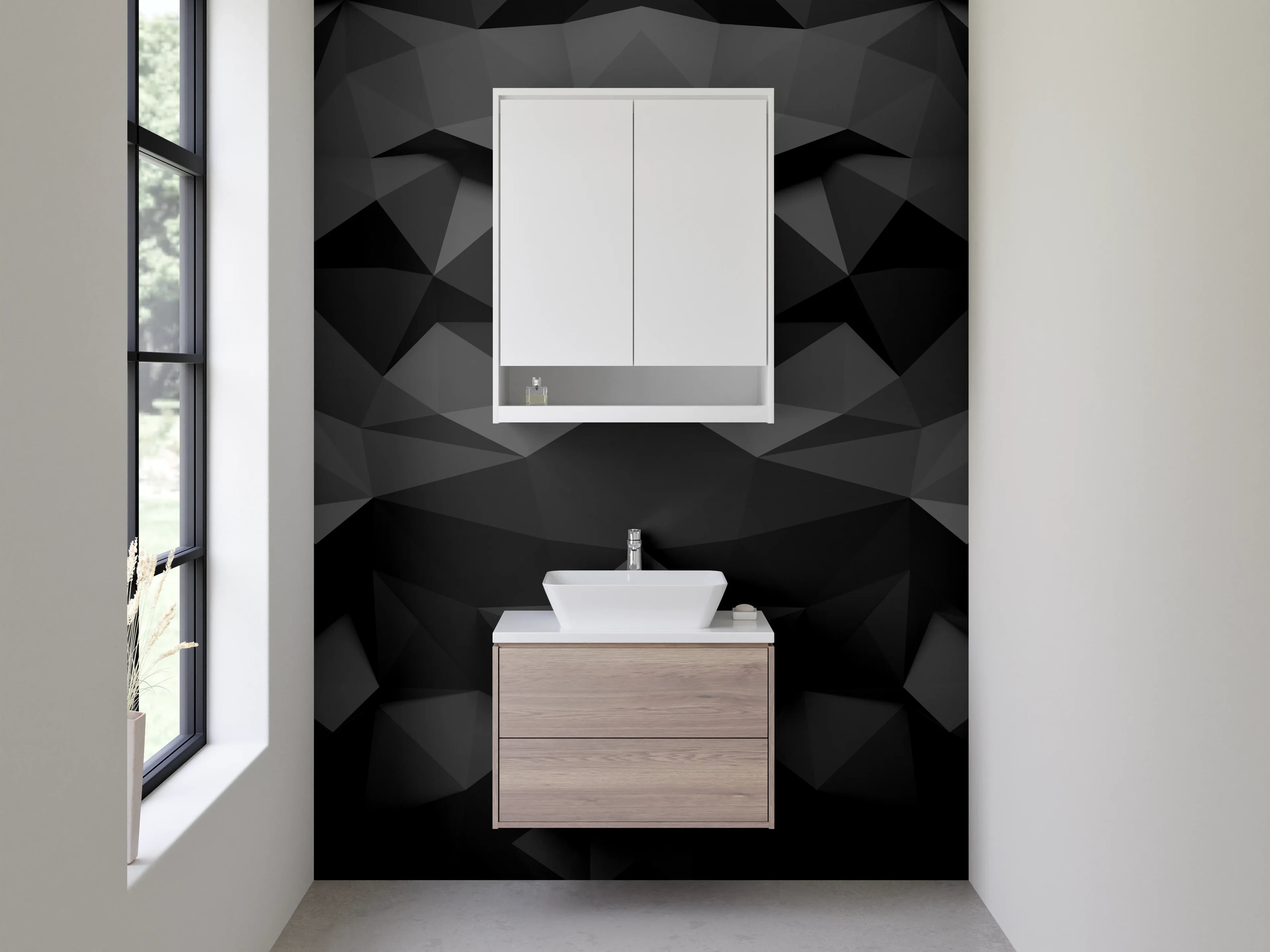 Waschbecken-Rückwand - 3D Polygon Schwarz Geometrisch Abstract