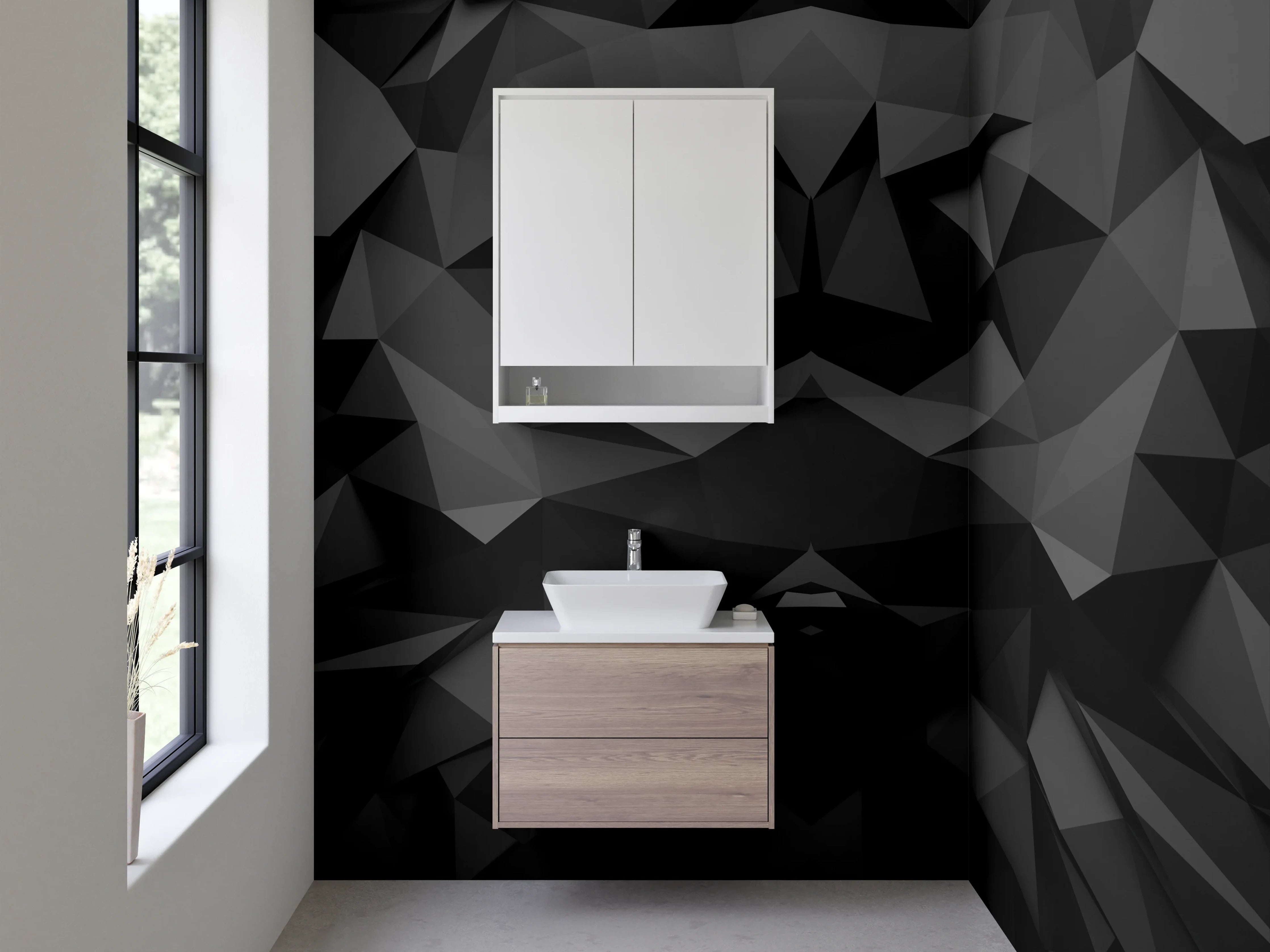 Waschbecken-Rückwand - 3D Polygon Schwarz Geometrisch Abstract