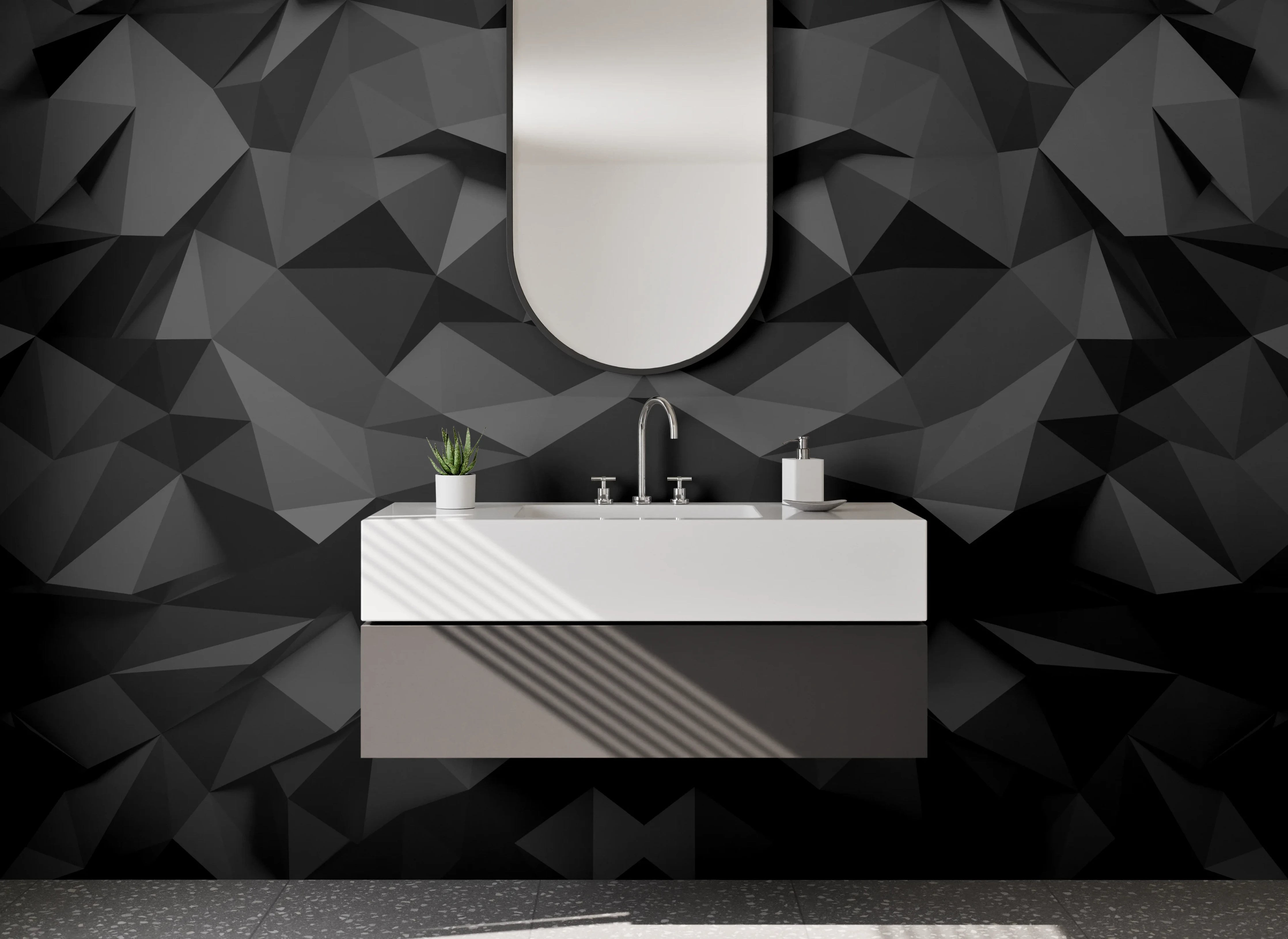 Waschbecken-Rückwand - 3D Polygon Schwarz Geometrisch Abstract