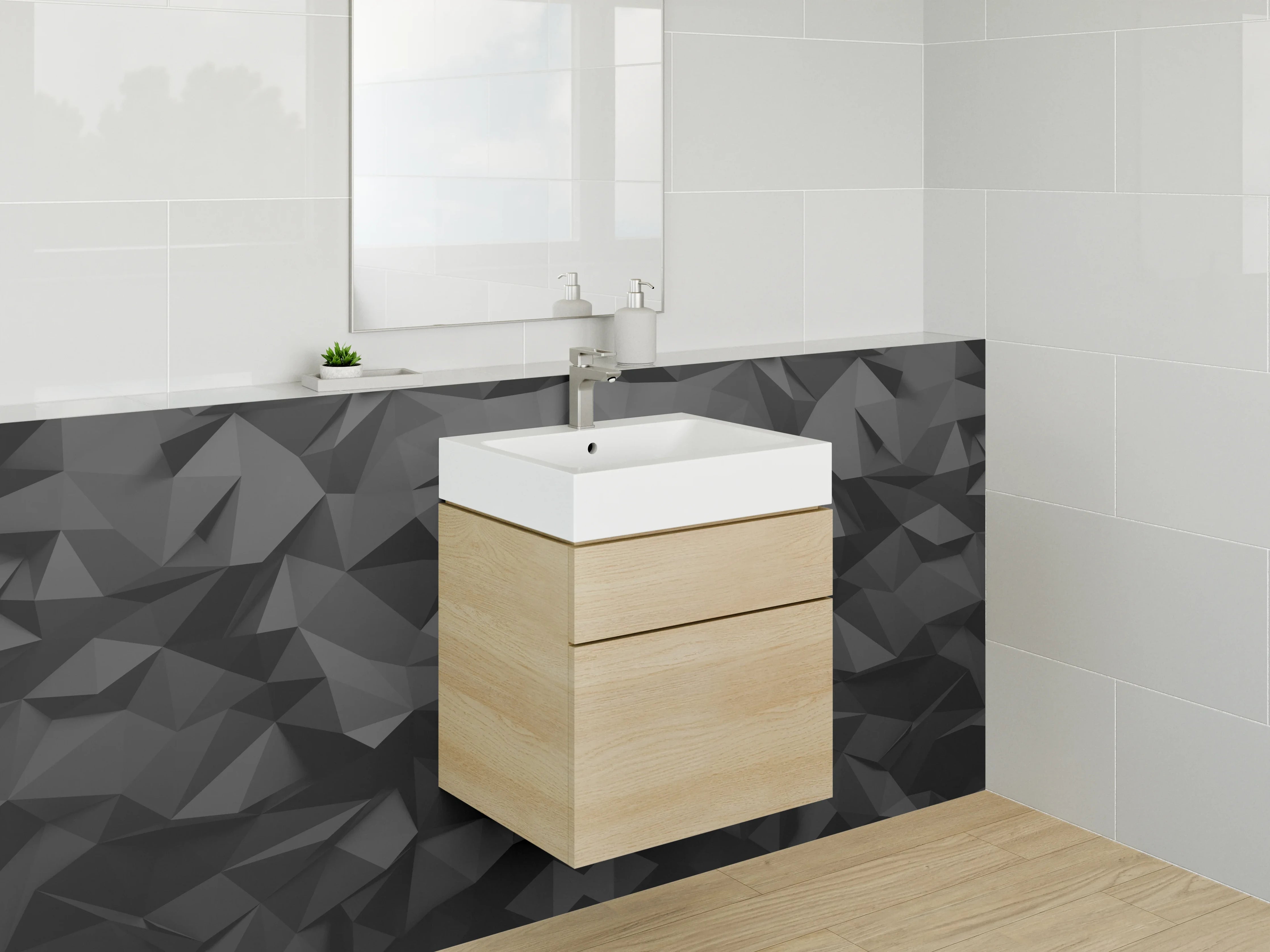 Waschbecken-Rückwand - 3D Polygon Schwarz Geometrisch Abstract