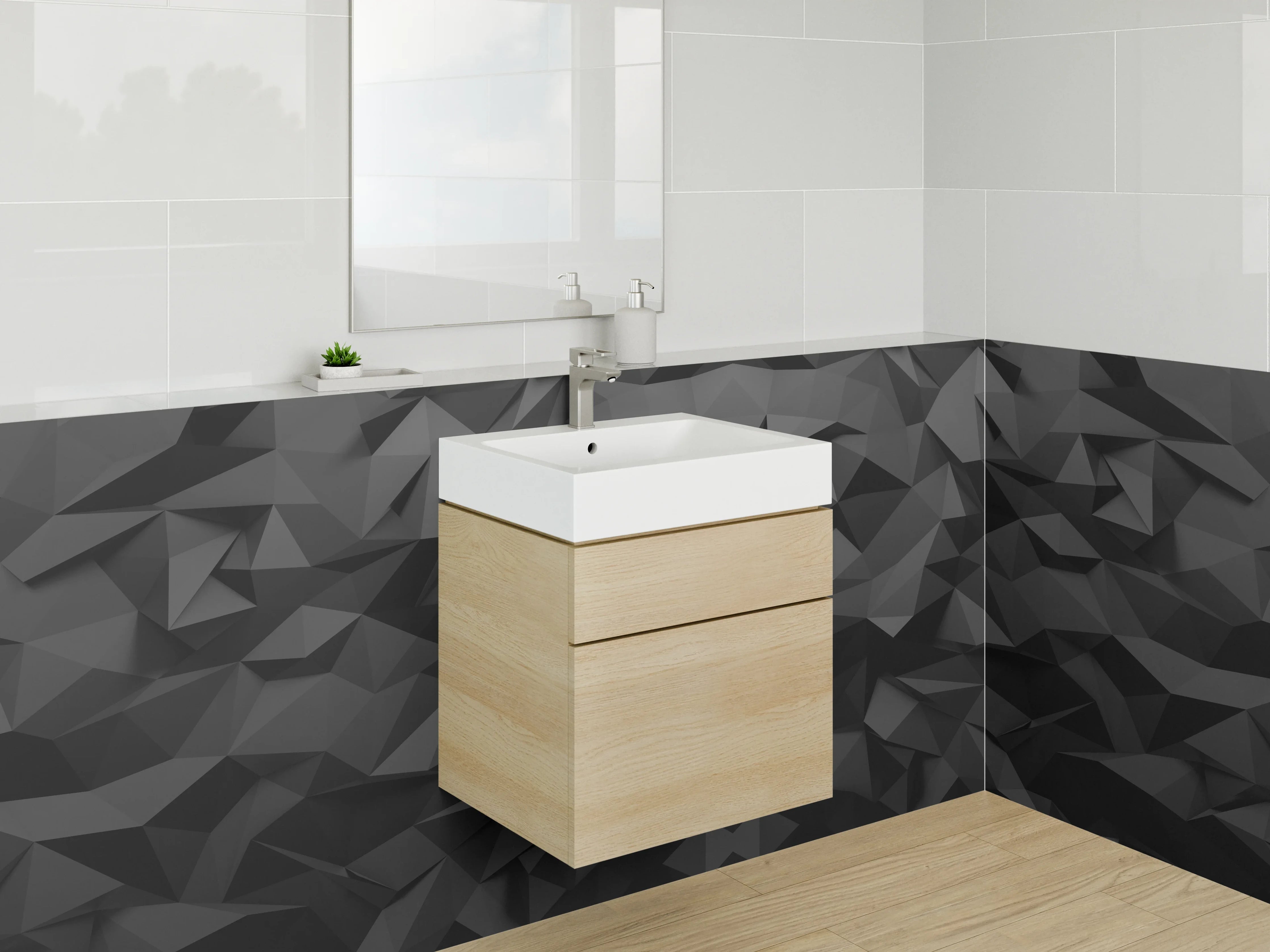 Waschbecken-Rückwand - 3D Polygon Schwarz Geometrisch Abstract