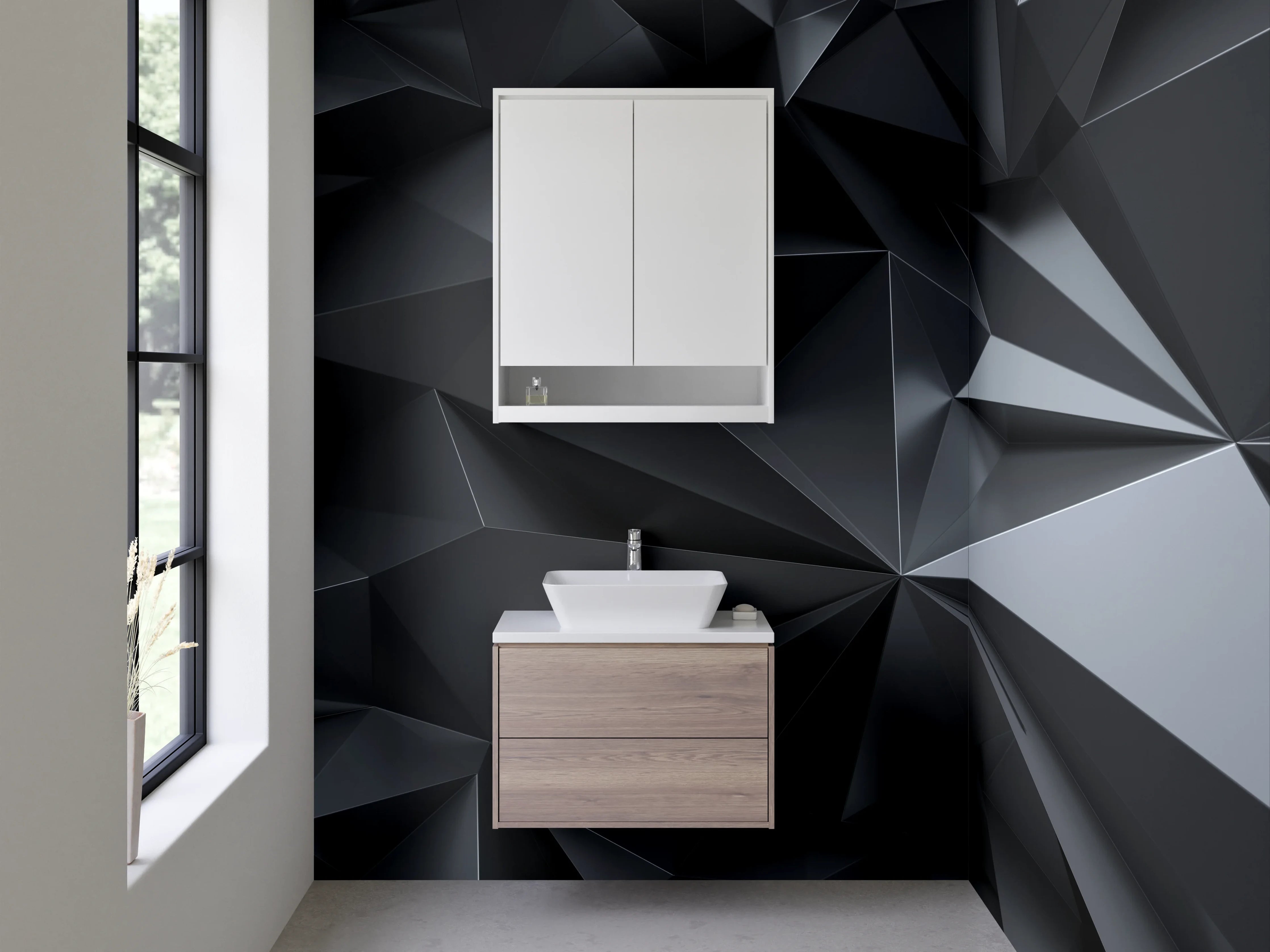 Waschbecken-Rückwand - 3D Polygon Schwarz-Grau Design