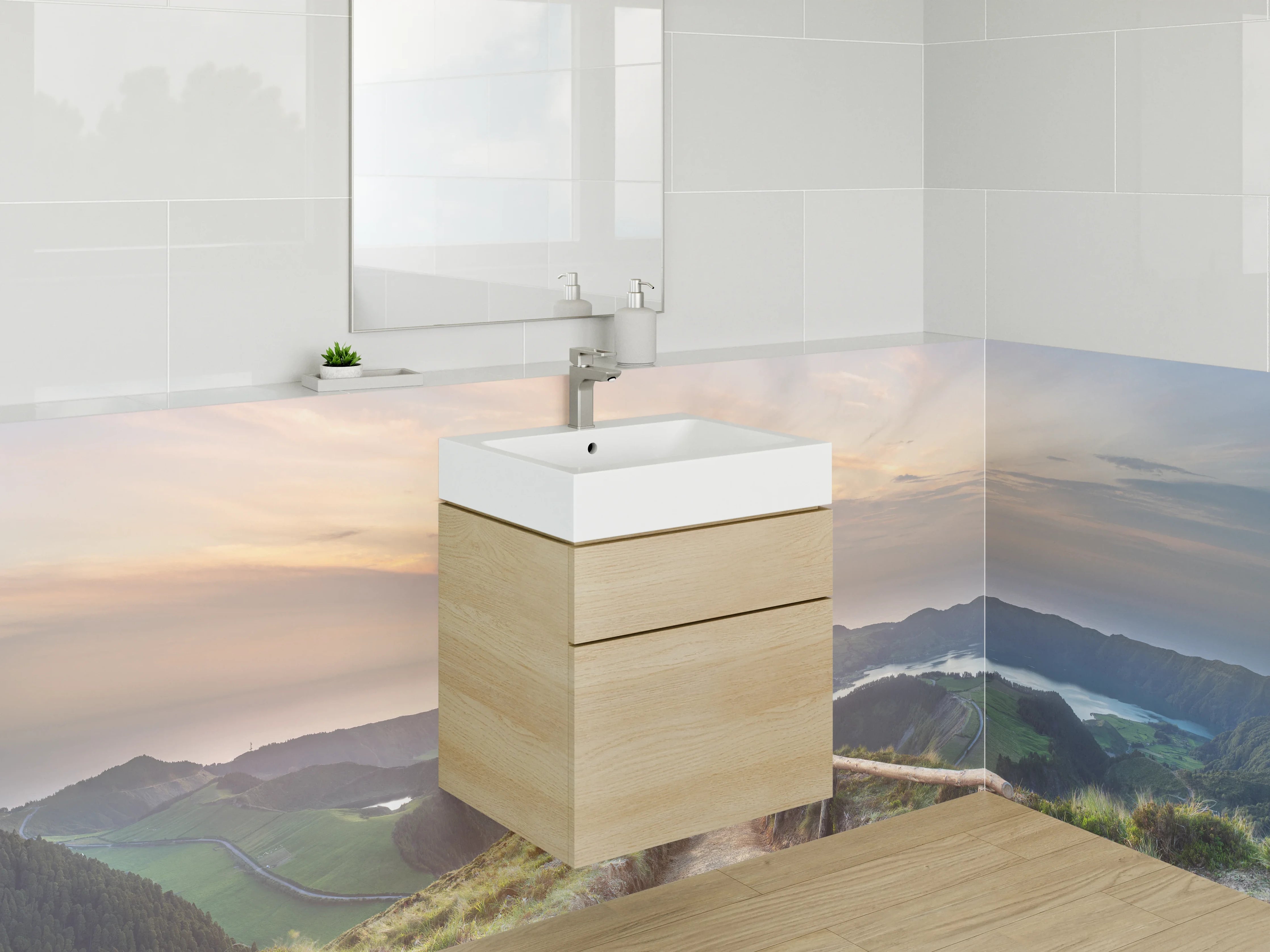 Waschbecken-Rückwand - Abendgrau über sanften Hügeln