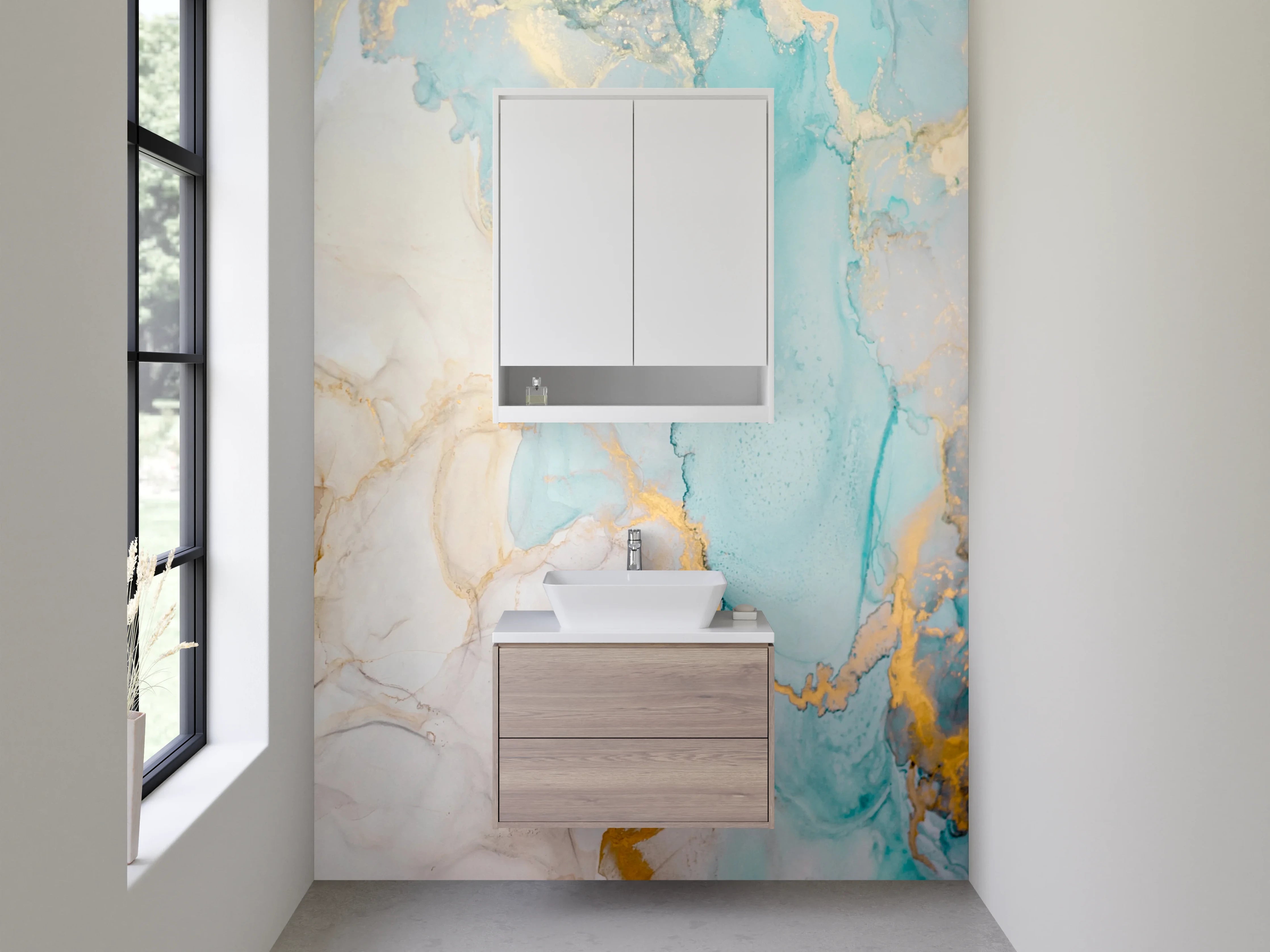 Waschbecken-Rückwand - Abstract Aquarell Marmor Gold Optik