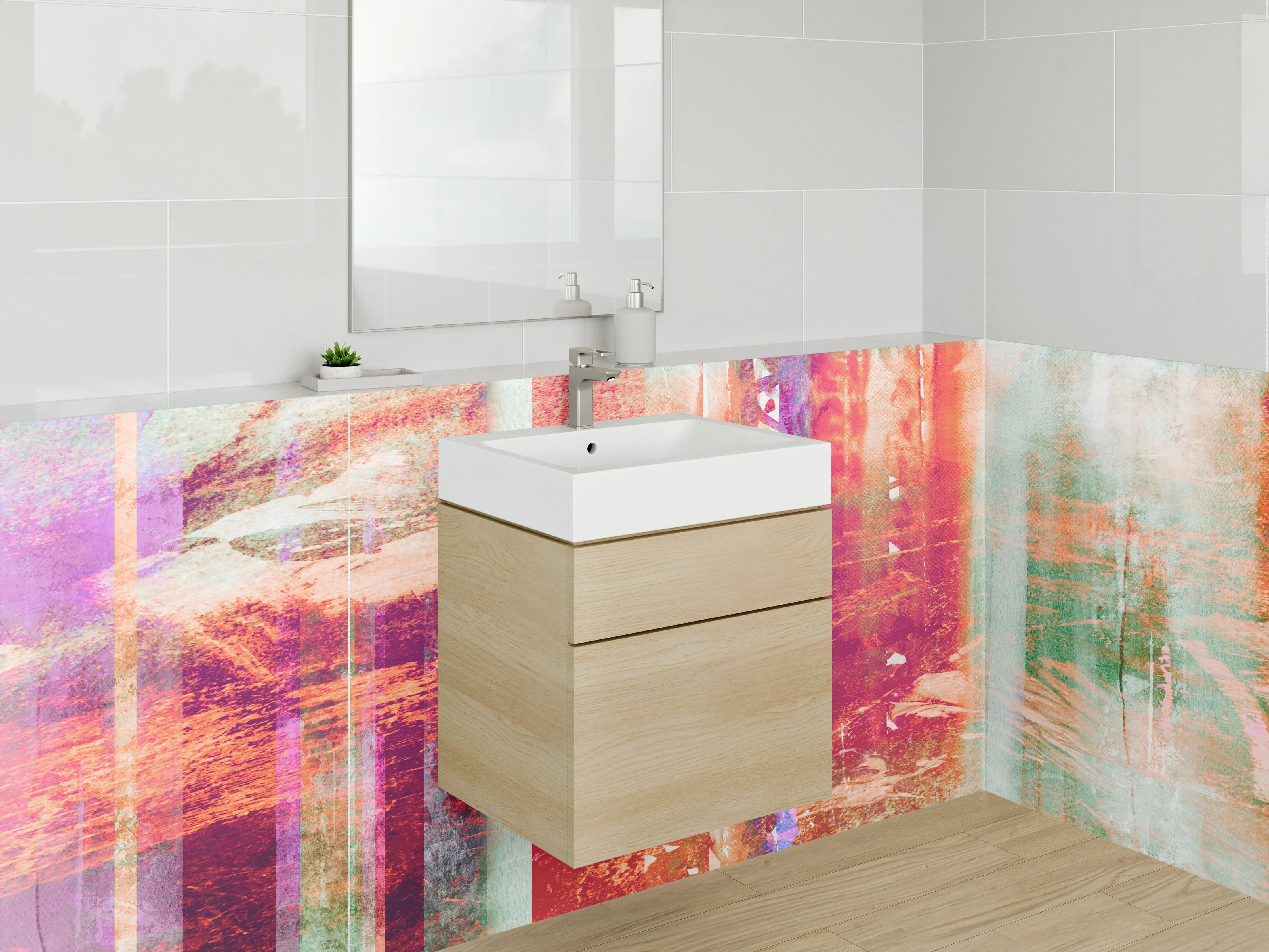 Waschbecken-Rückwand - Abstrakt Farbenfroh Modern Streifen Effekt