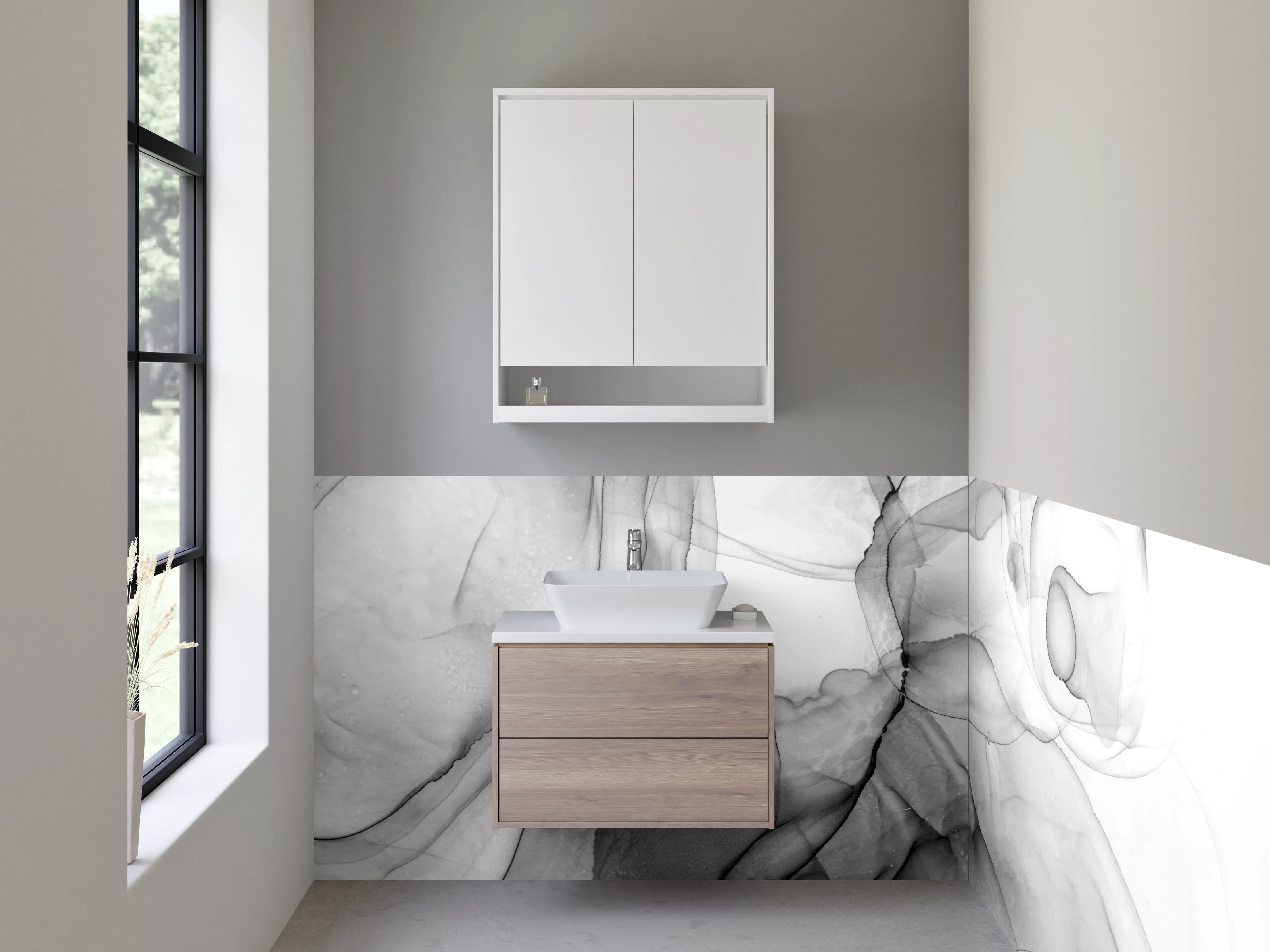 Waschbecken-Rückwand - Abstrakt Schwarz-Weiß Marmor Optik