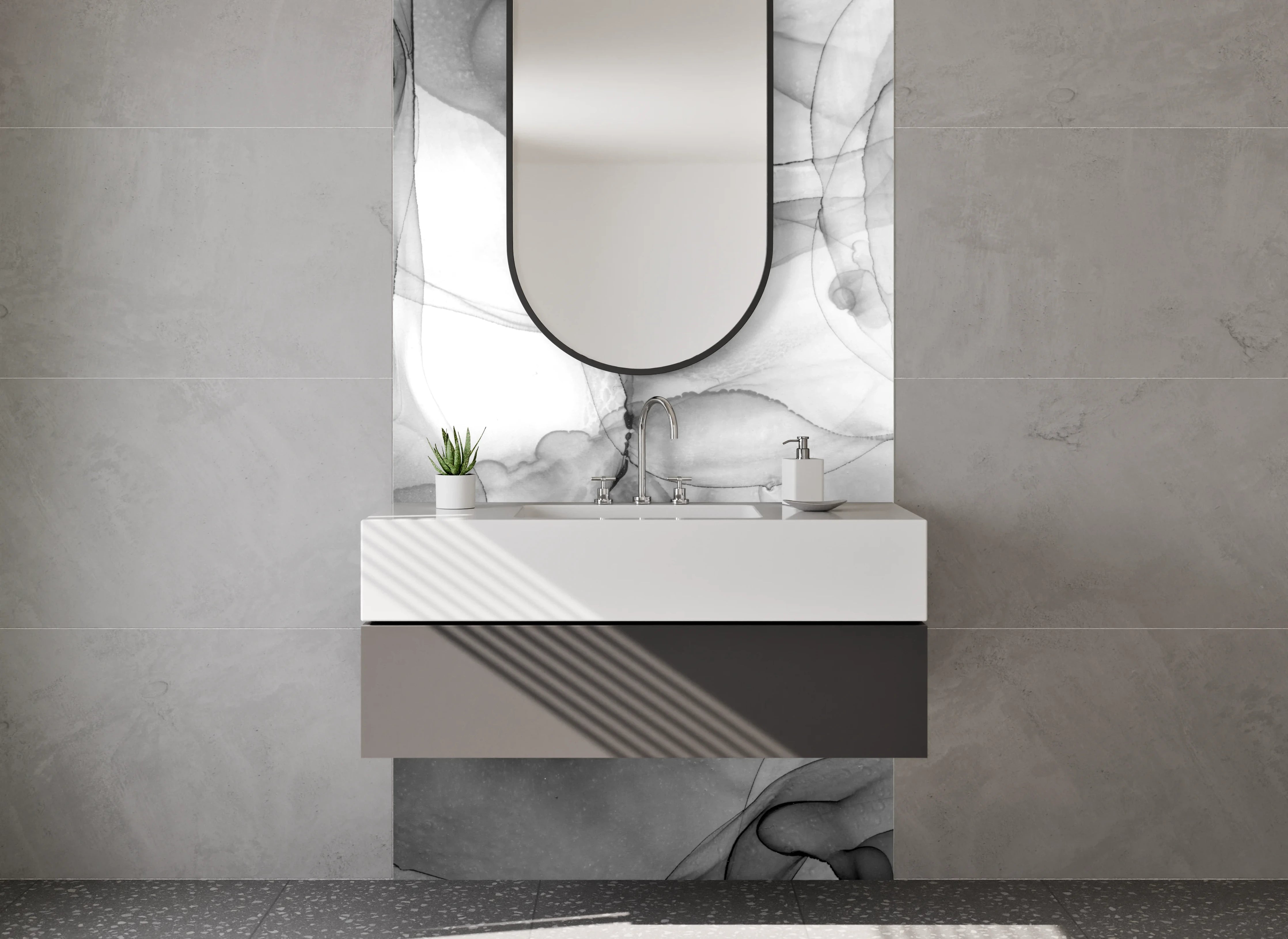 Waschbecken-Rückwand - Abstrakt Schwarz-Weiß Marmor Optik