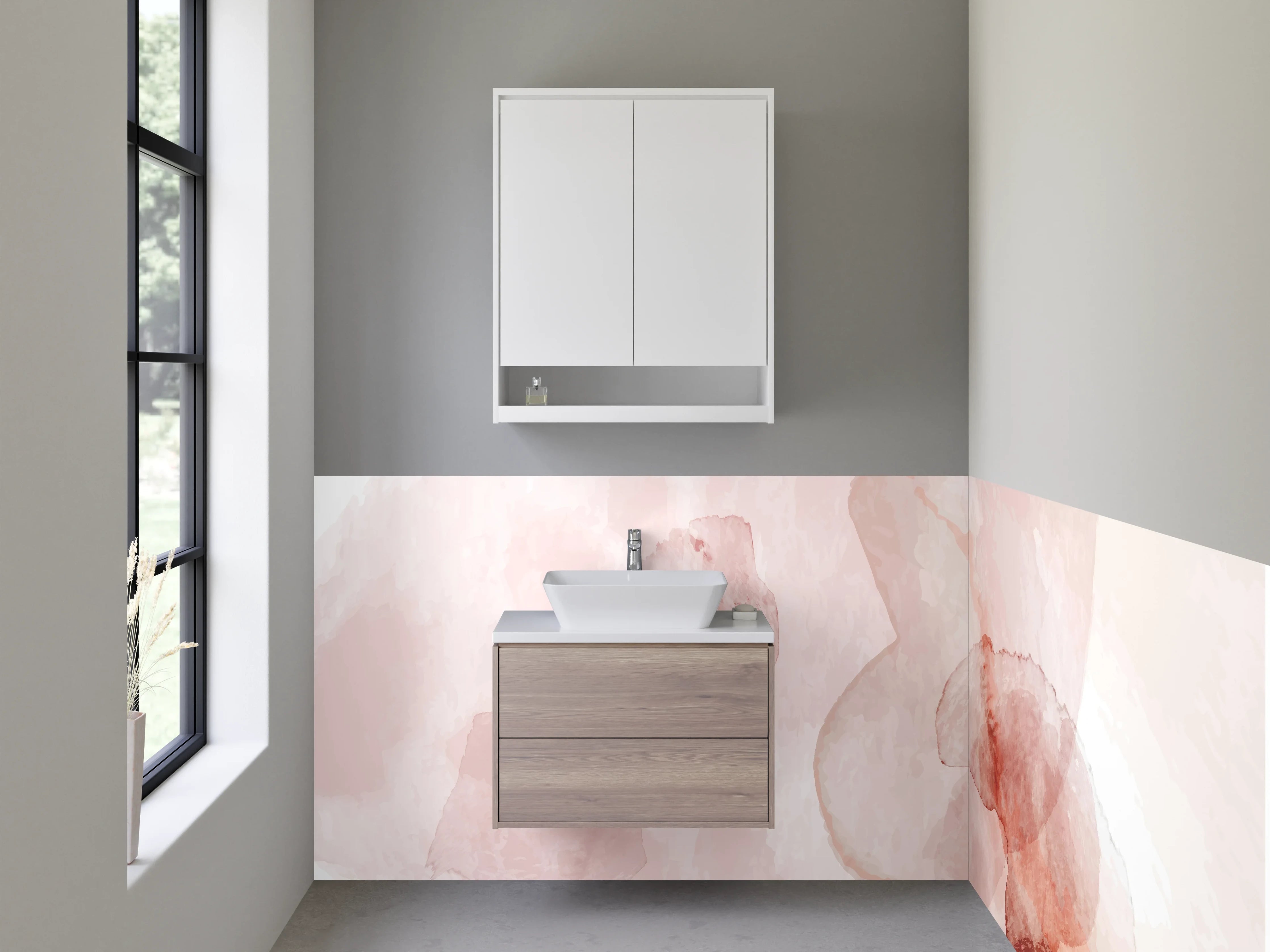 Waschbecken-Rückwand - Abstrakte Aquarell-Rosa-Beige Optik