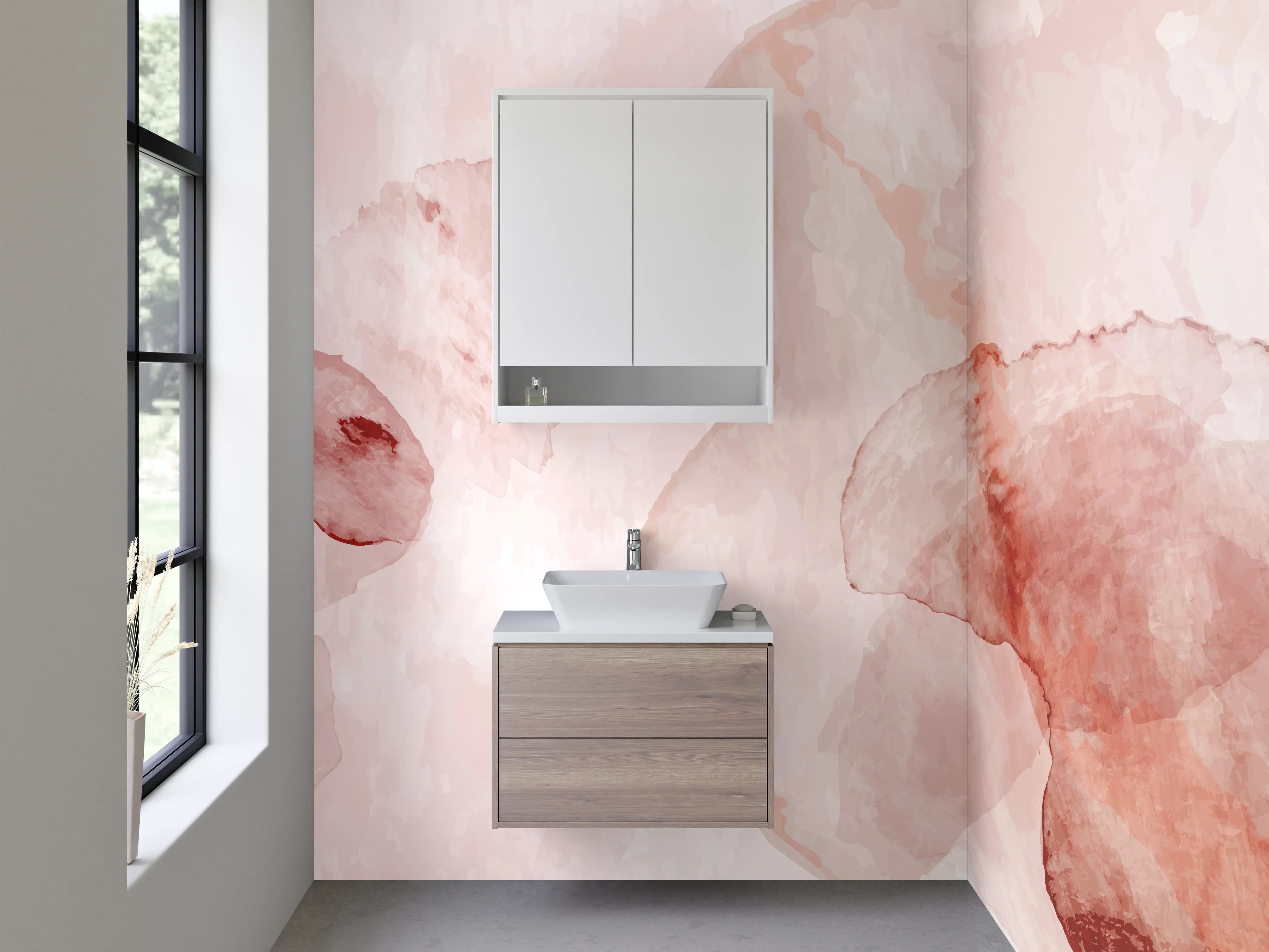 Waschbecken-Rückwand - Abstrakte Aquarell-Rosa-Beige Optik
