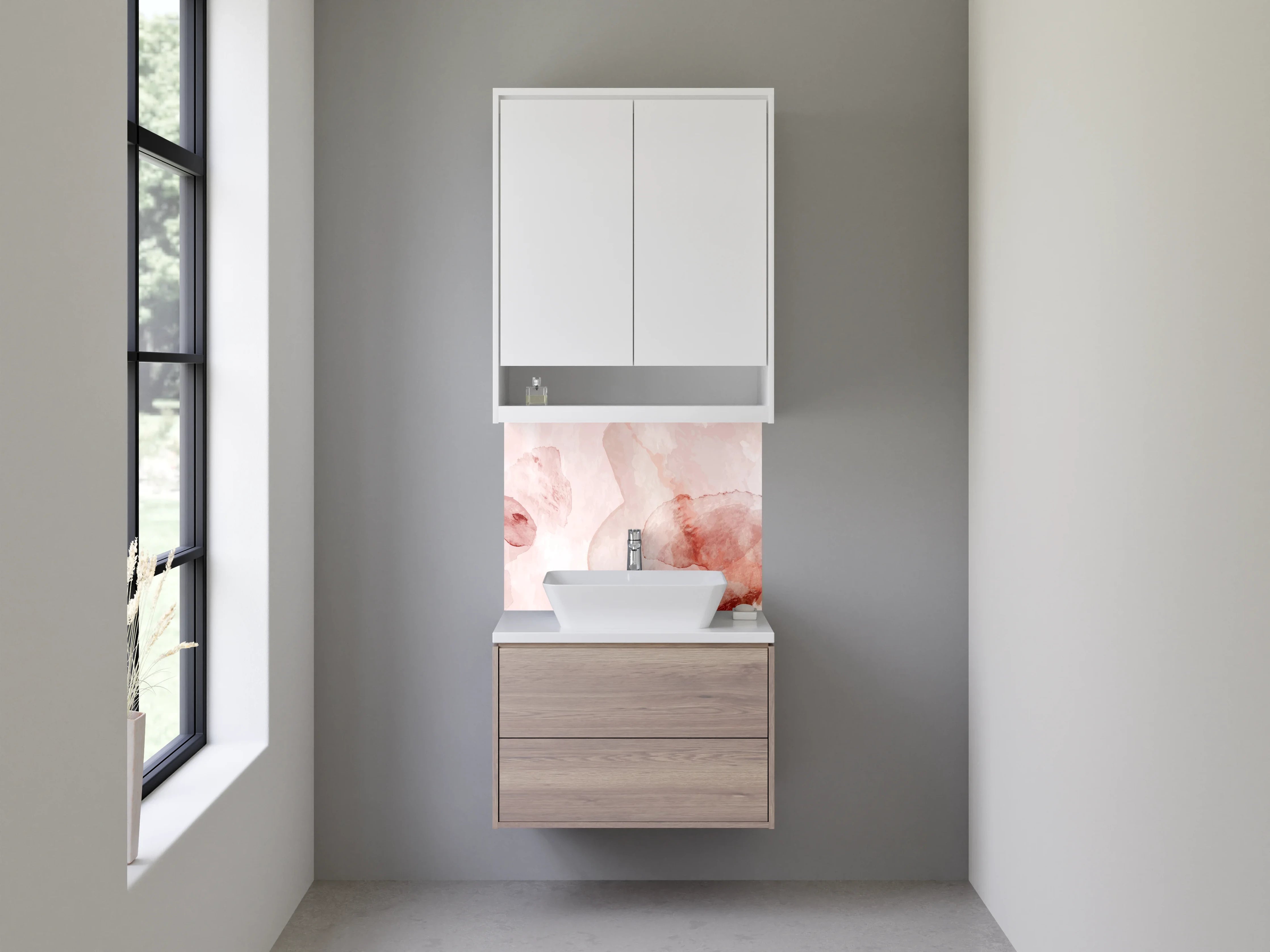 Waschbecken-Rückwand - Abstrakte Aquarell-Rosa-Beige Optik