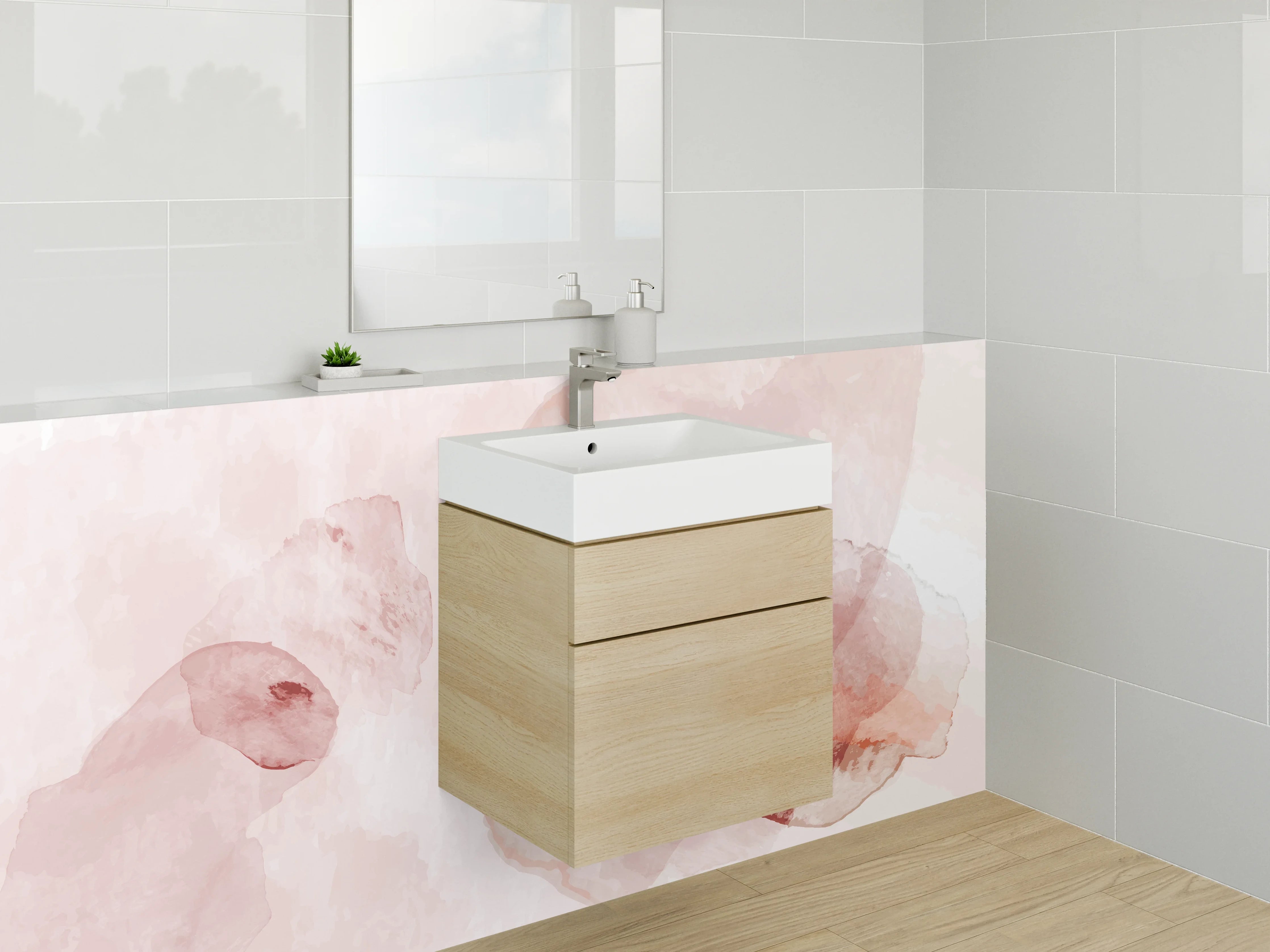 Waschbecken-Rückwand - Abstrakte Aquarell-Rosa-Beige Optik