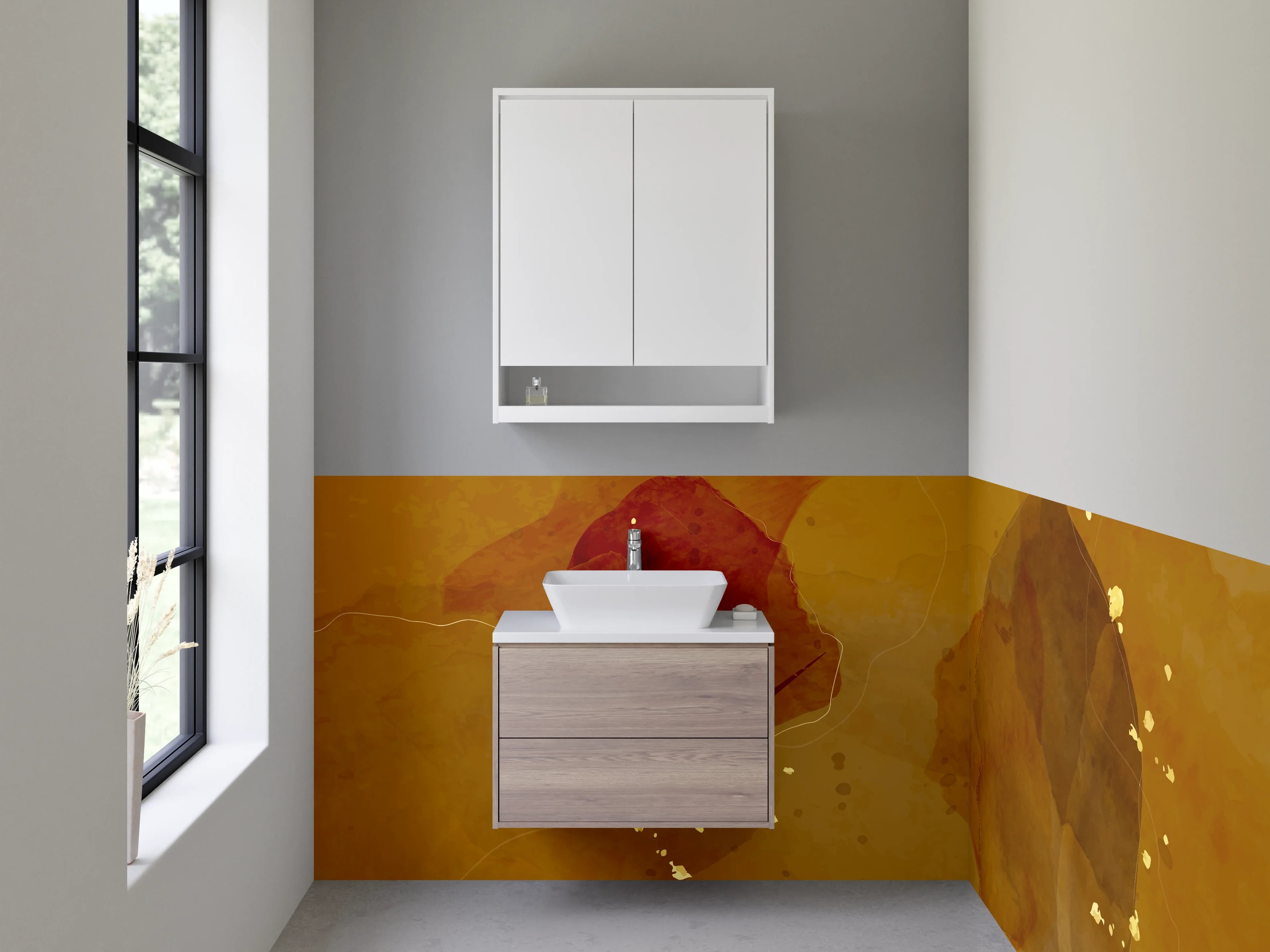 Waschbecken-Rückwand - Abstrakte Aquarellstruktur in Goldbraun
