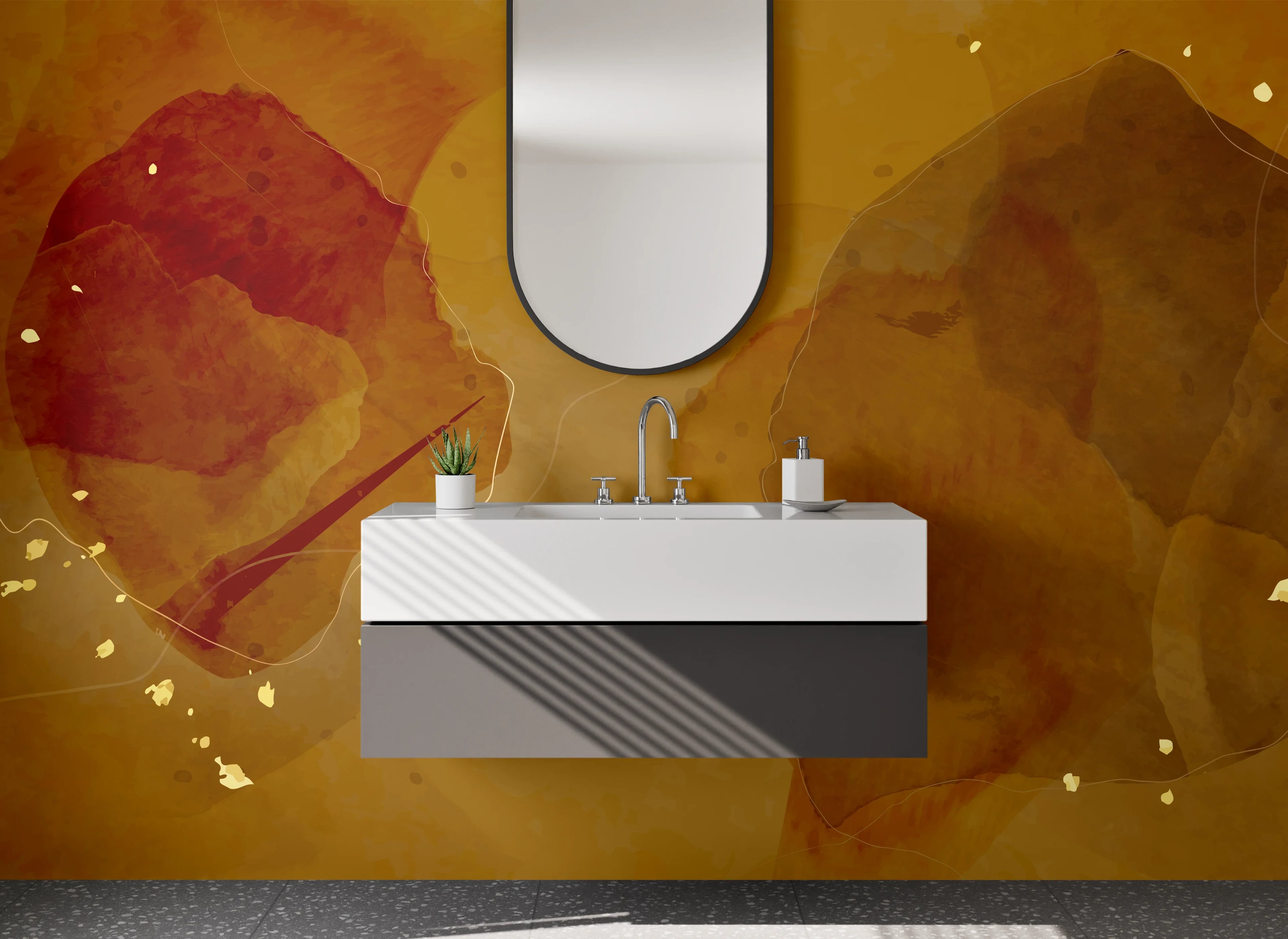 Waschbecken-Rückwand - Abstrakte Aquarellstruktur in Goldbraun