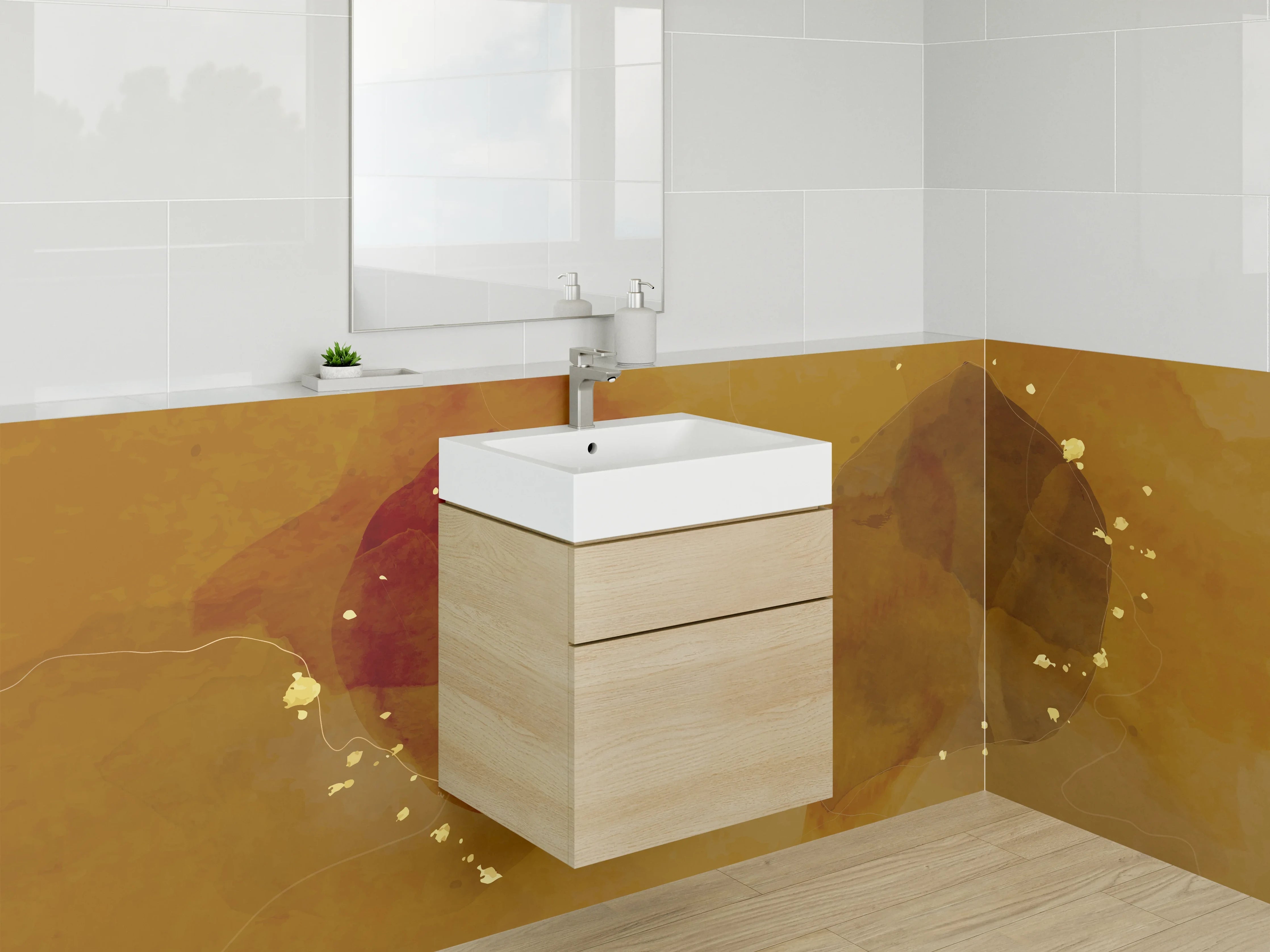 Waschbecken-Rückwand - Abstrakte Aquarellstruktur in Goldbraun