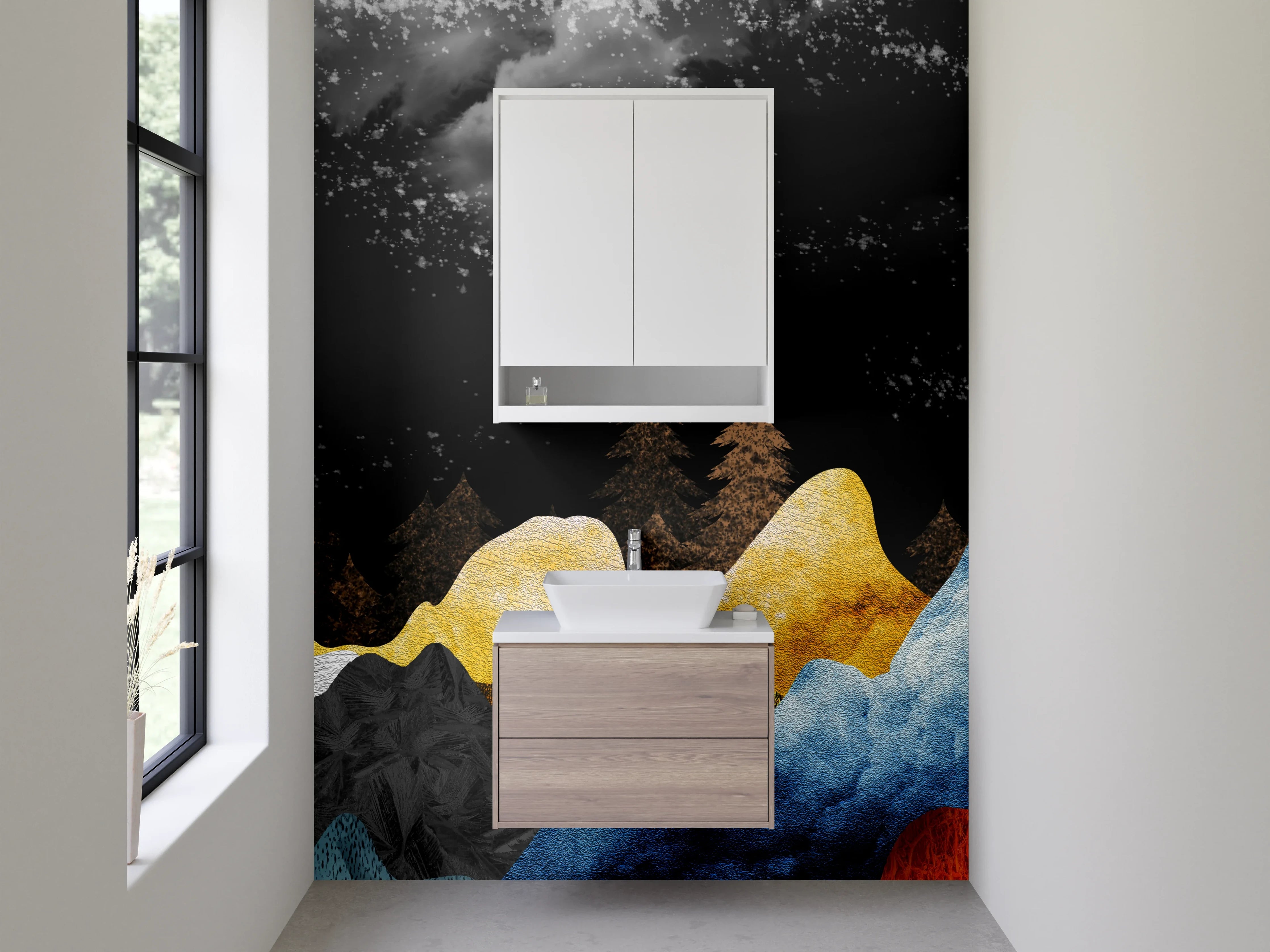 Waschbecken-Rückwand - Abstrakte Berglandschaft moderne Kunst