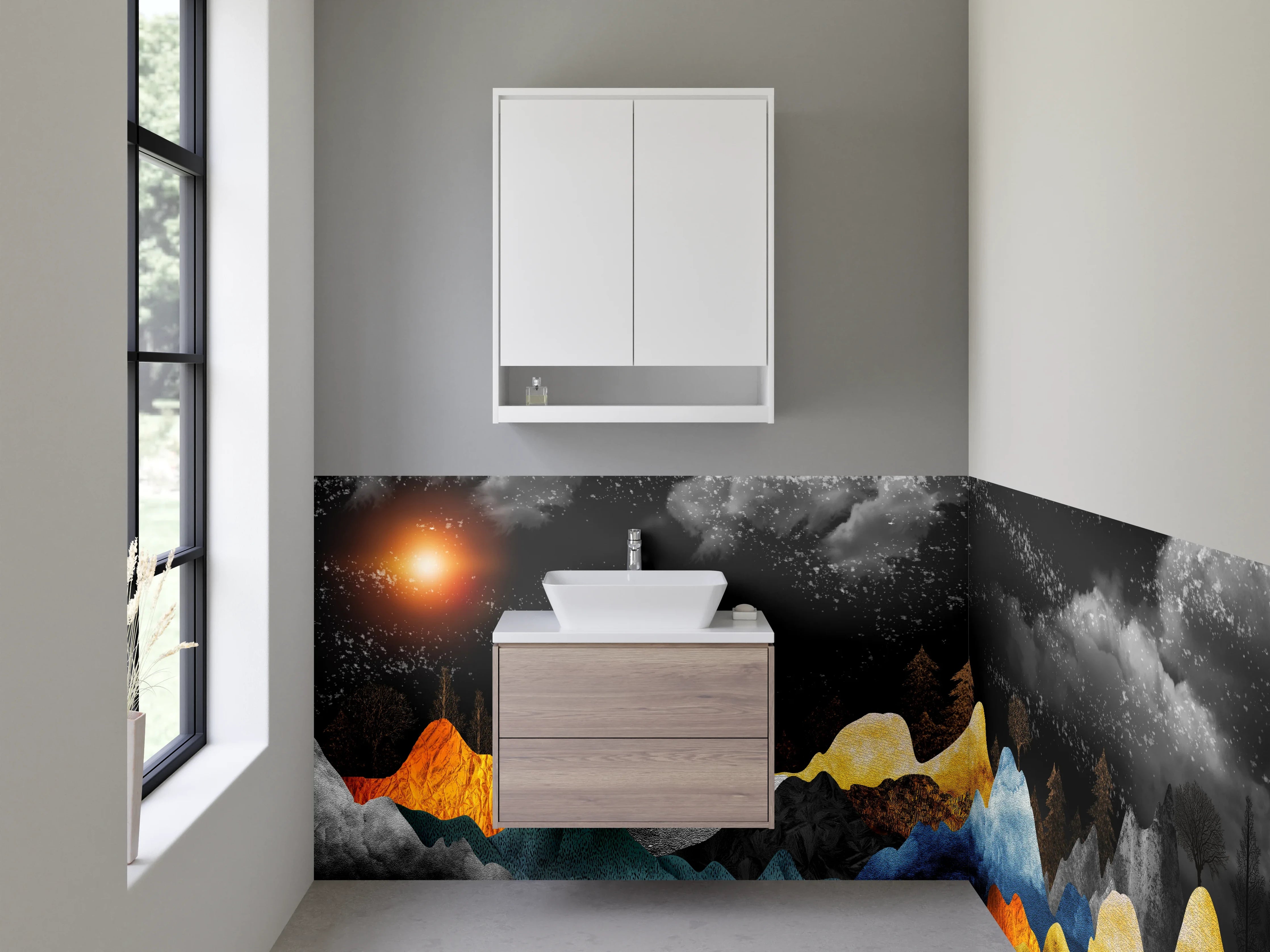 Waschbecken-Rückwand - Abstrakte Berglandschaft moderne Kunst